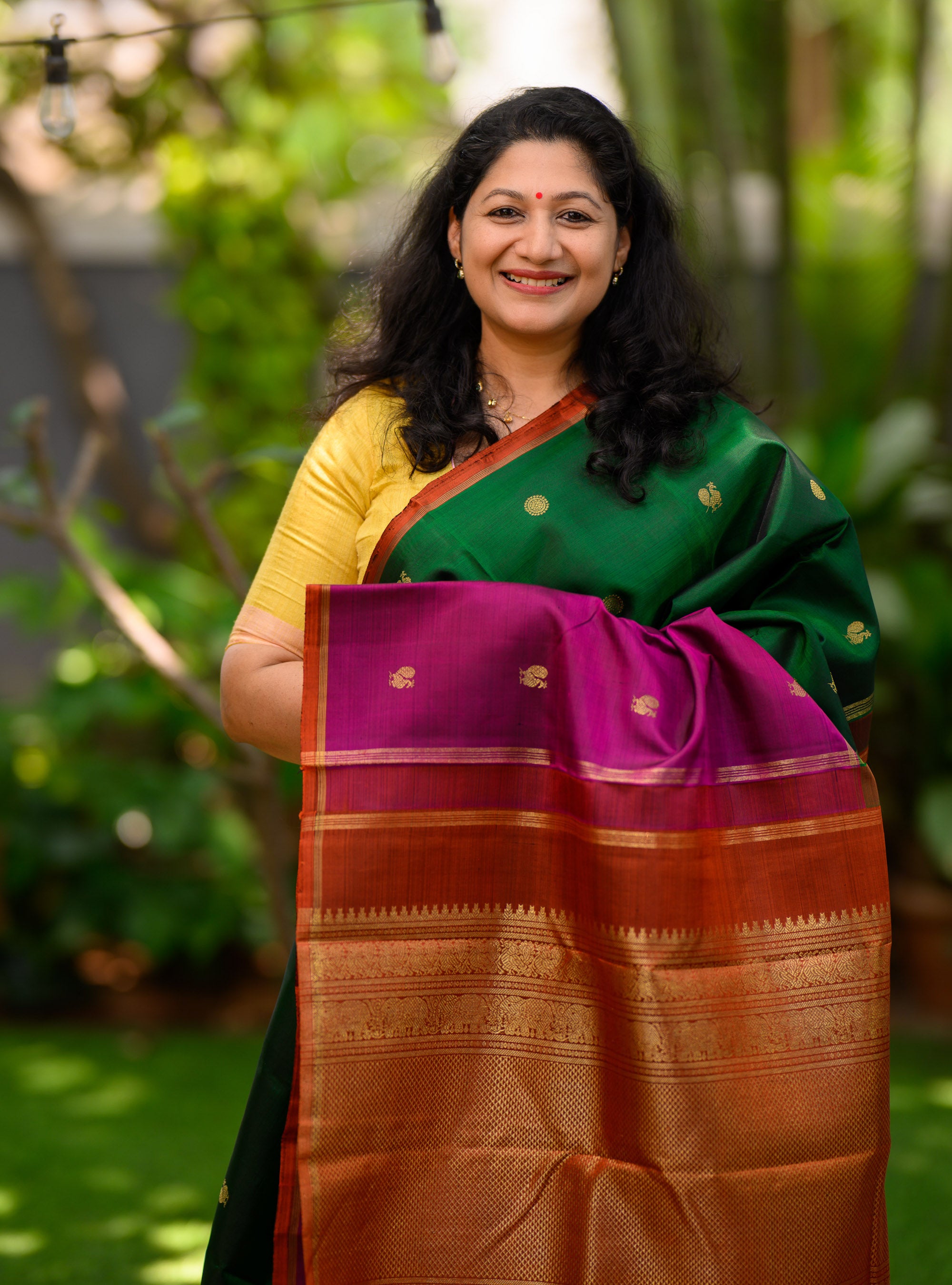 Concept Kanjivaram in Green, Magenta and Orange