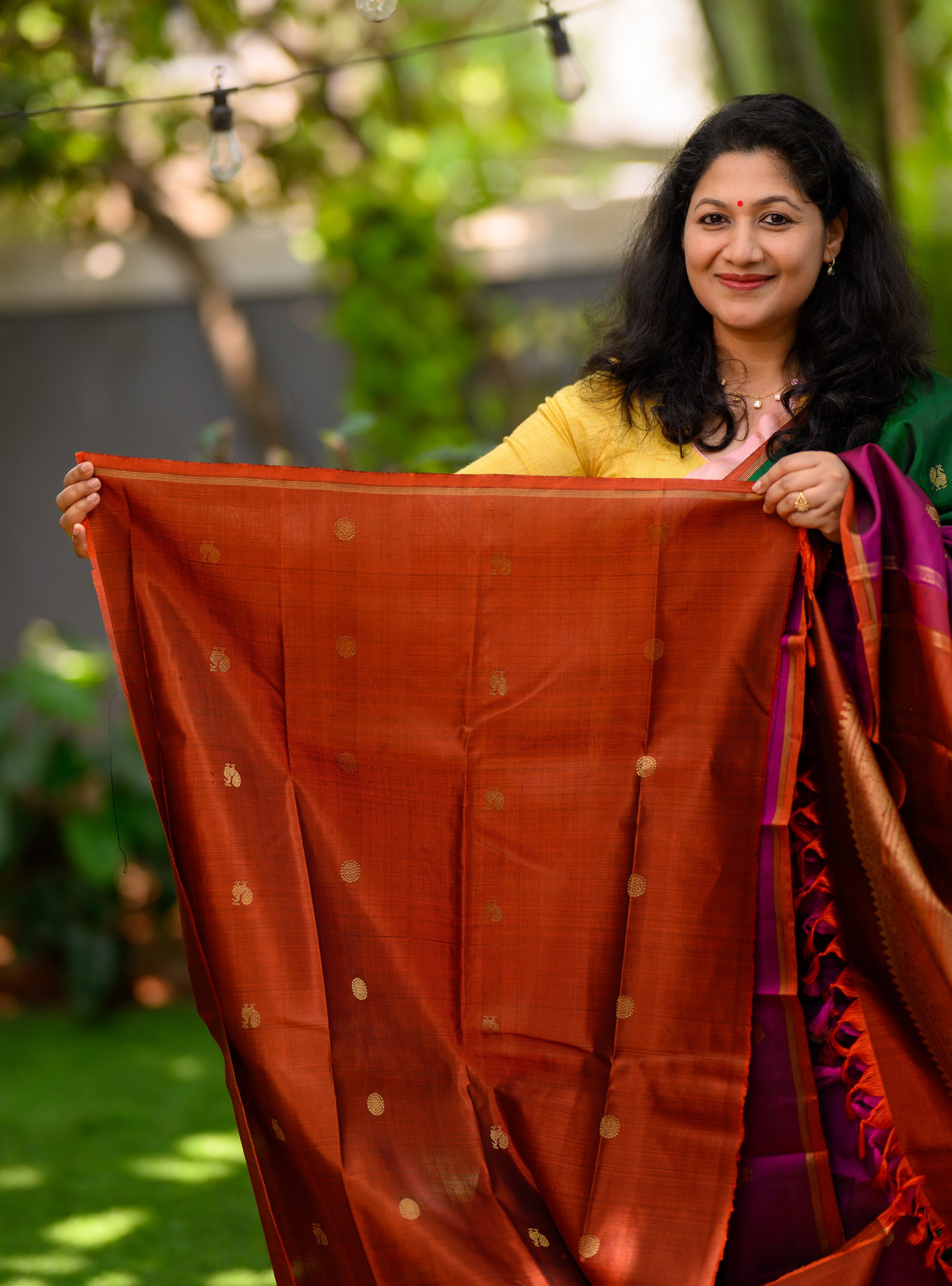 Concept Kanjivaram in Green, Magenta and Orange