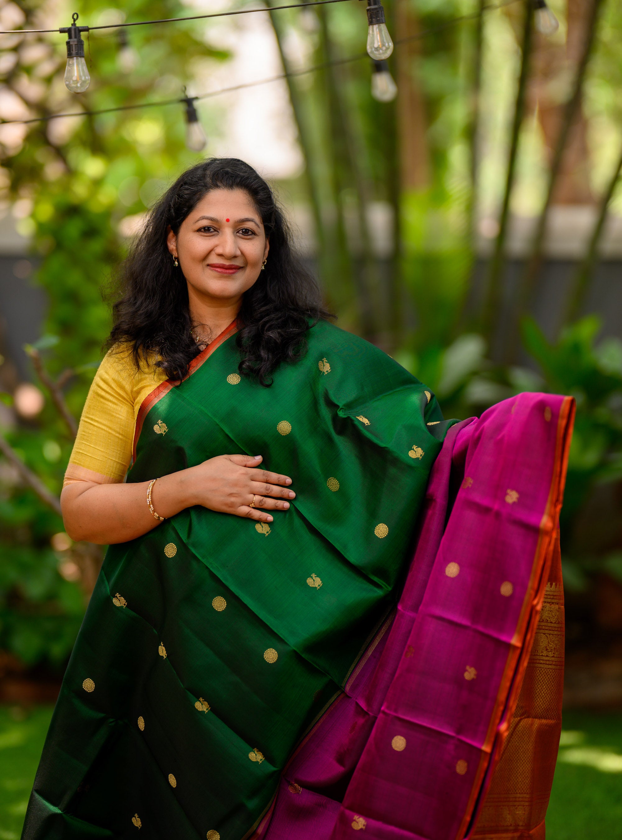 Concept Kanjivaram in Green, Magenta and Orange
