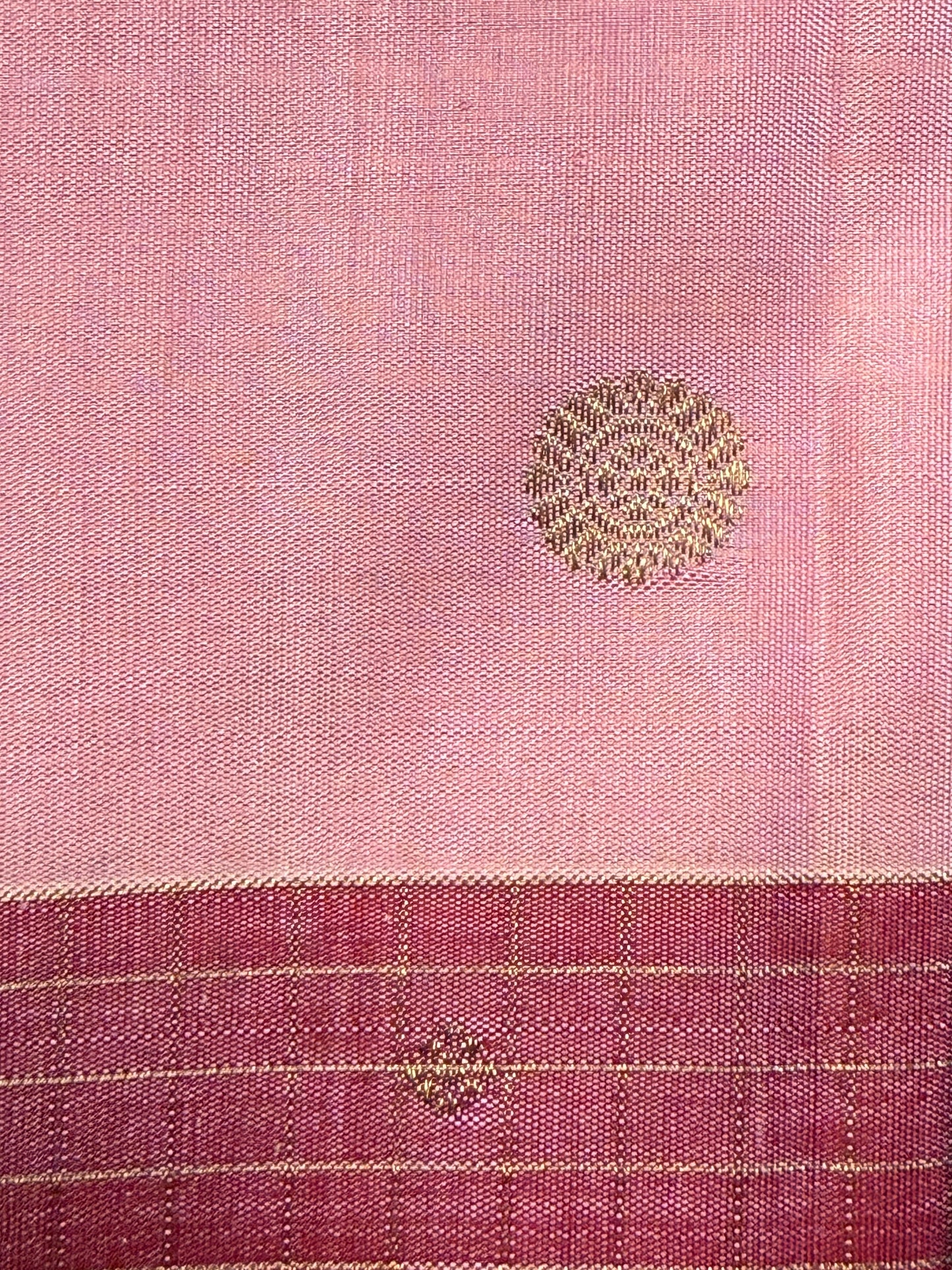 Blush Pink & Plum Pure Kanchipuram Silk Saree with Pure Zari Buttas and Checked Border