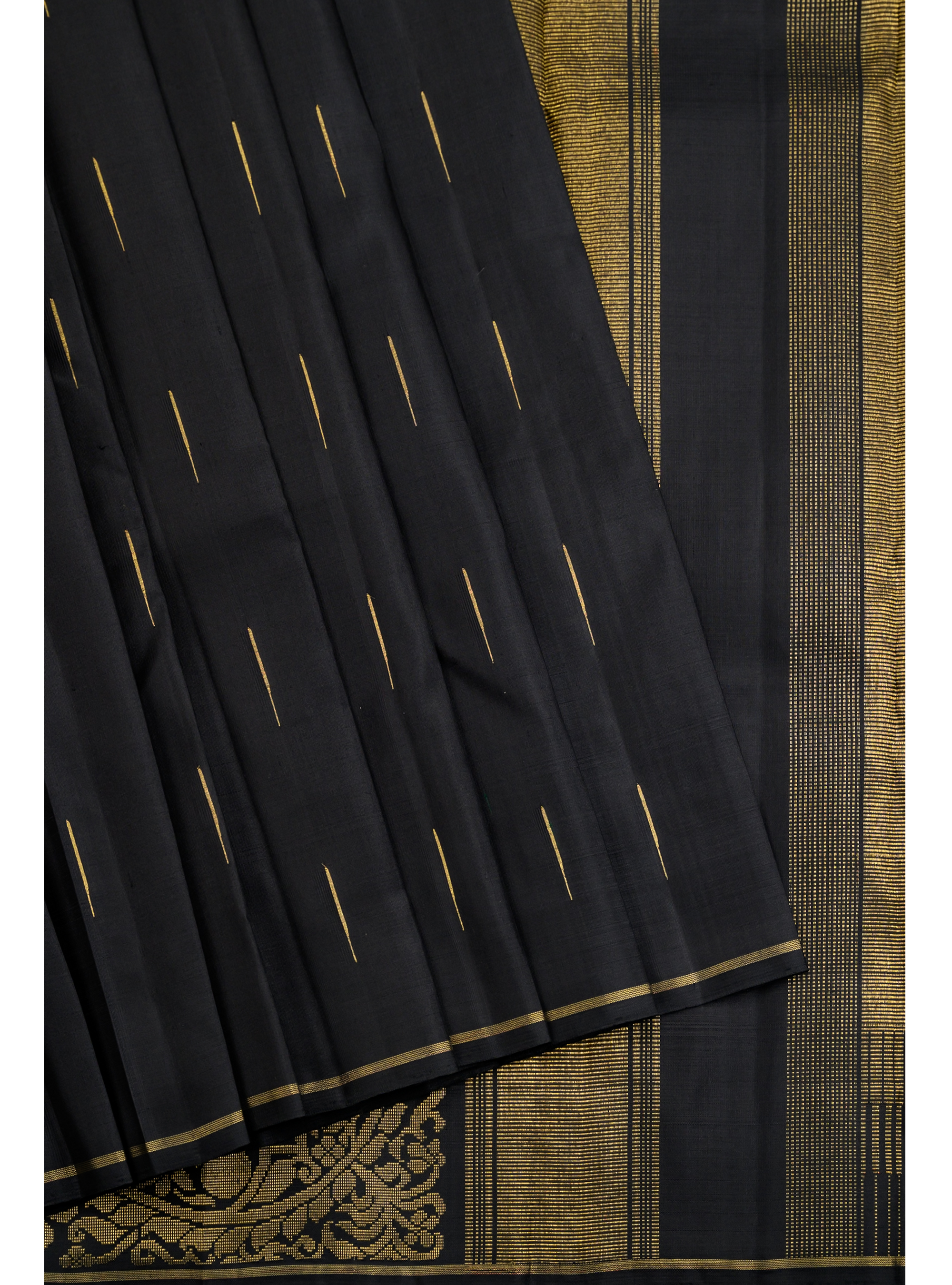 Borderless Black Kanjivaram Saree with Mango corner butta