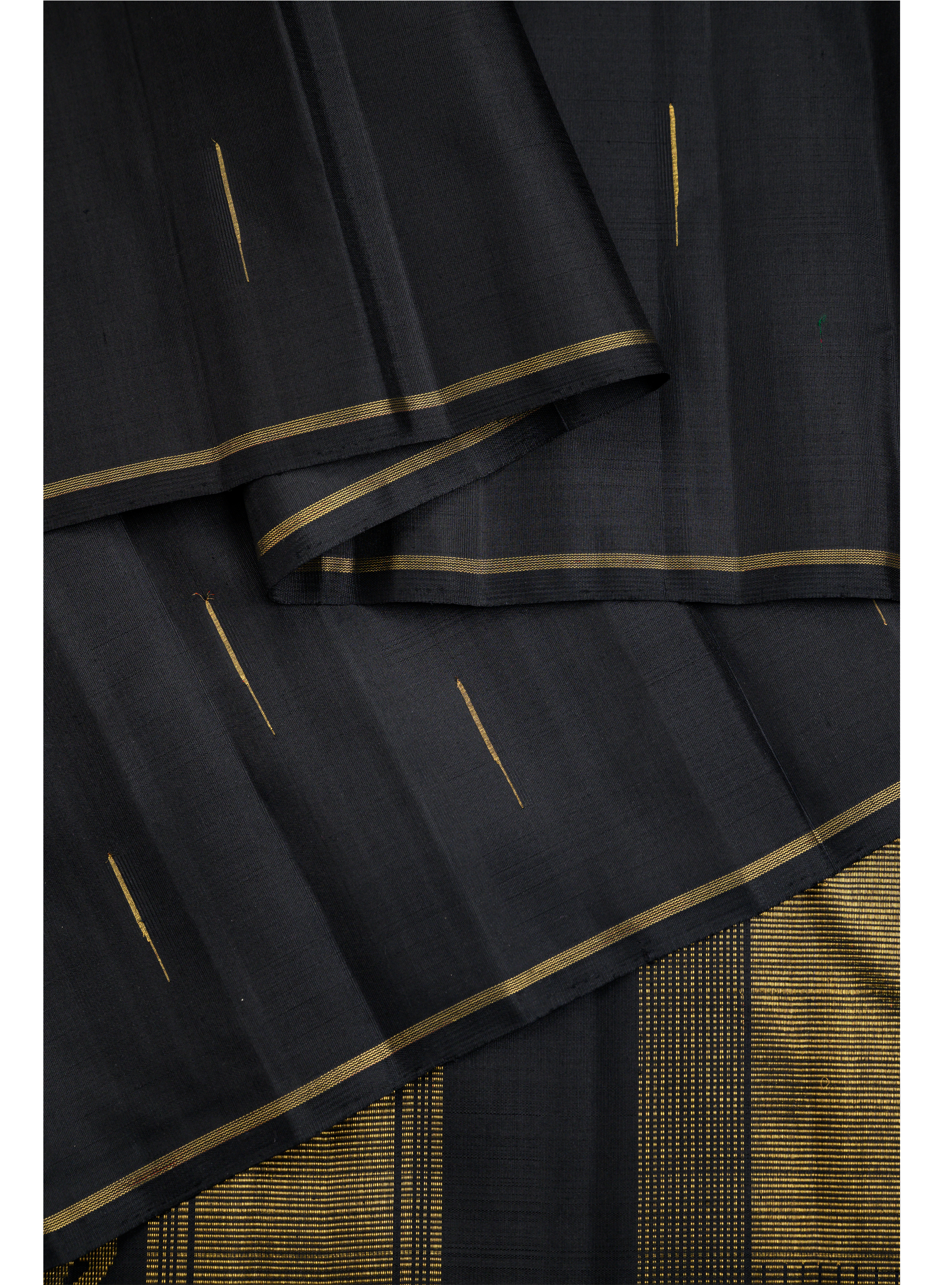 Borderless Black Kanjivaram Saree with Mango corner butta