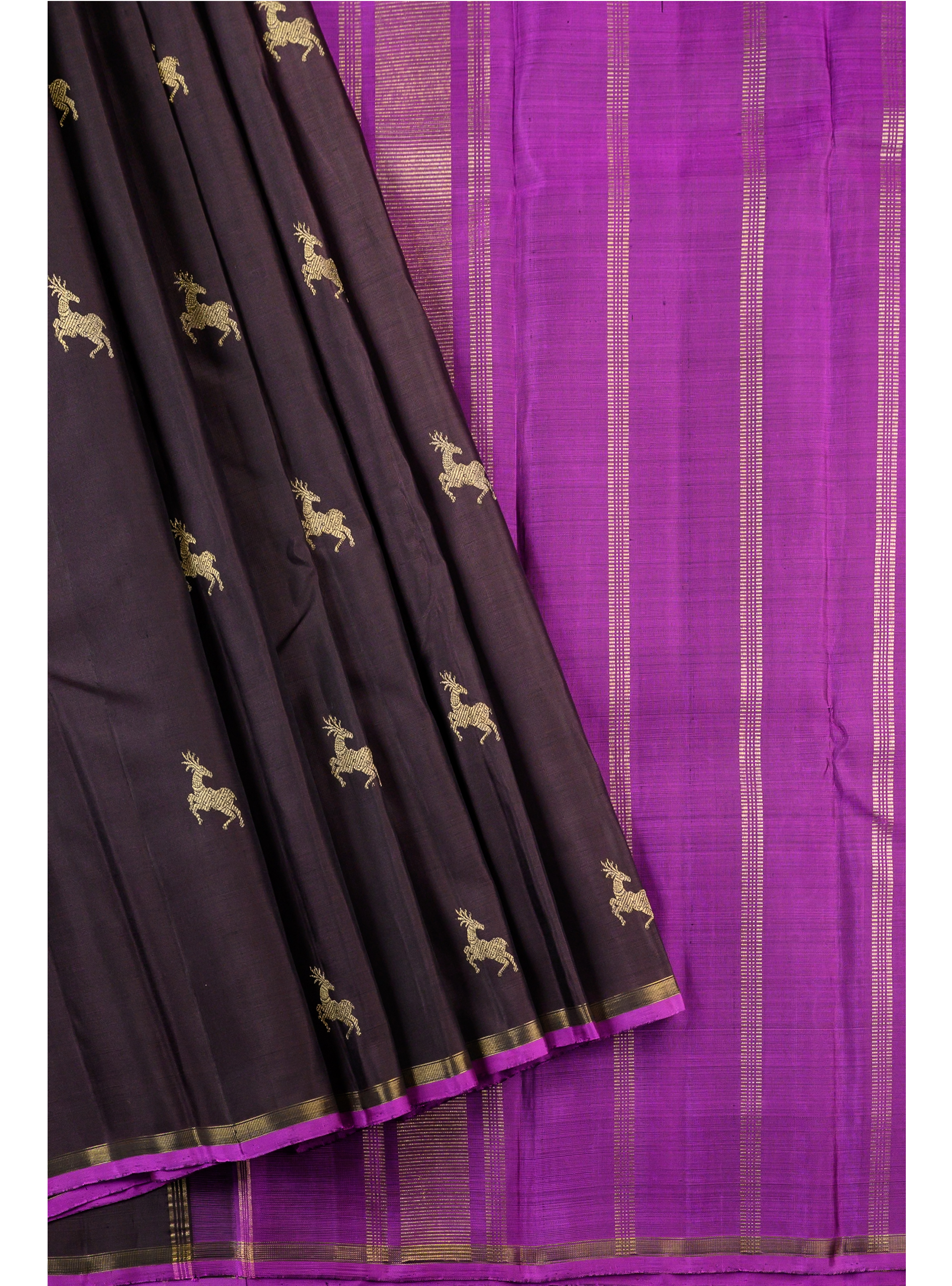 Borderless Dark Brown Saree with Maan butta