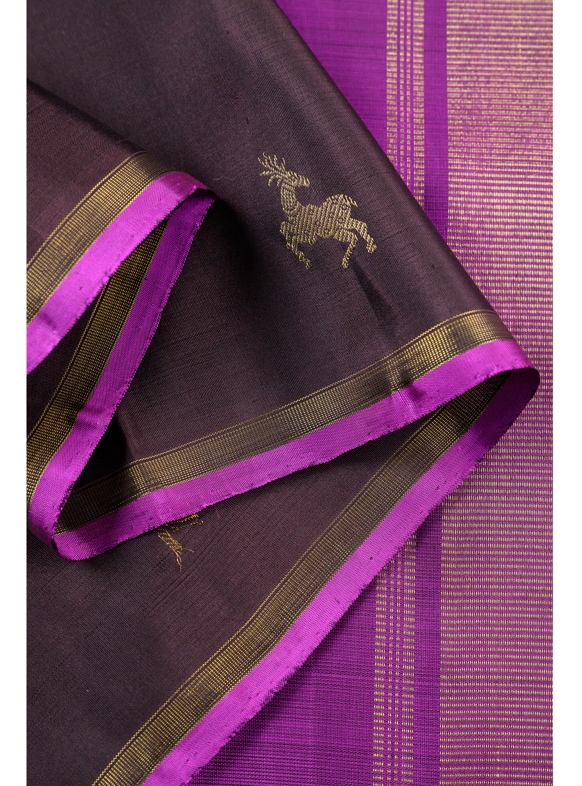 Borderless Dark Brown Saree with Maan butta