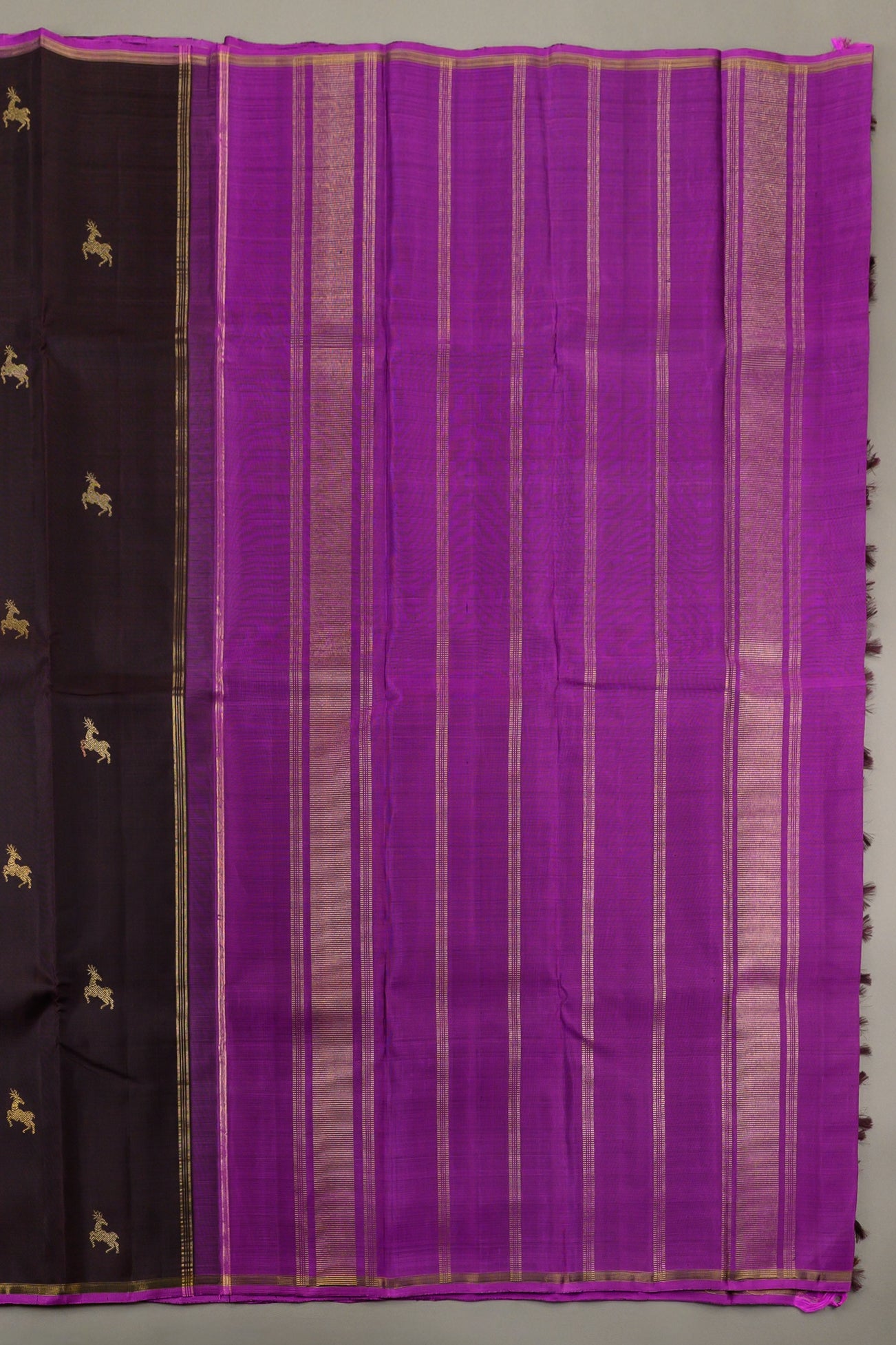 Borderless Dark Brown Saree with Maan butta