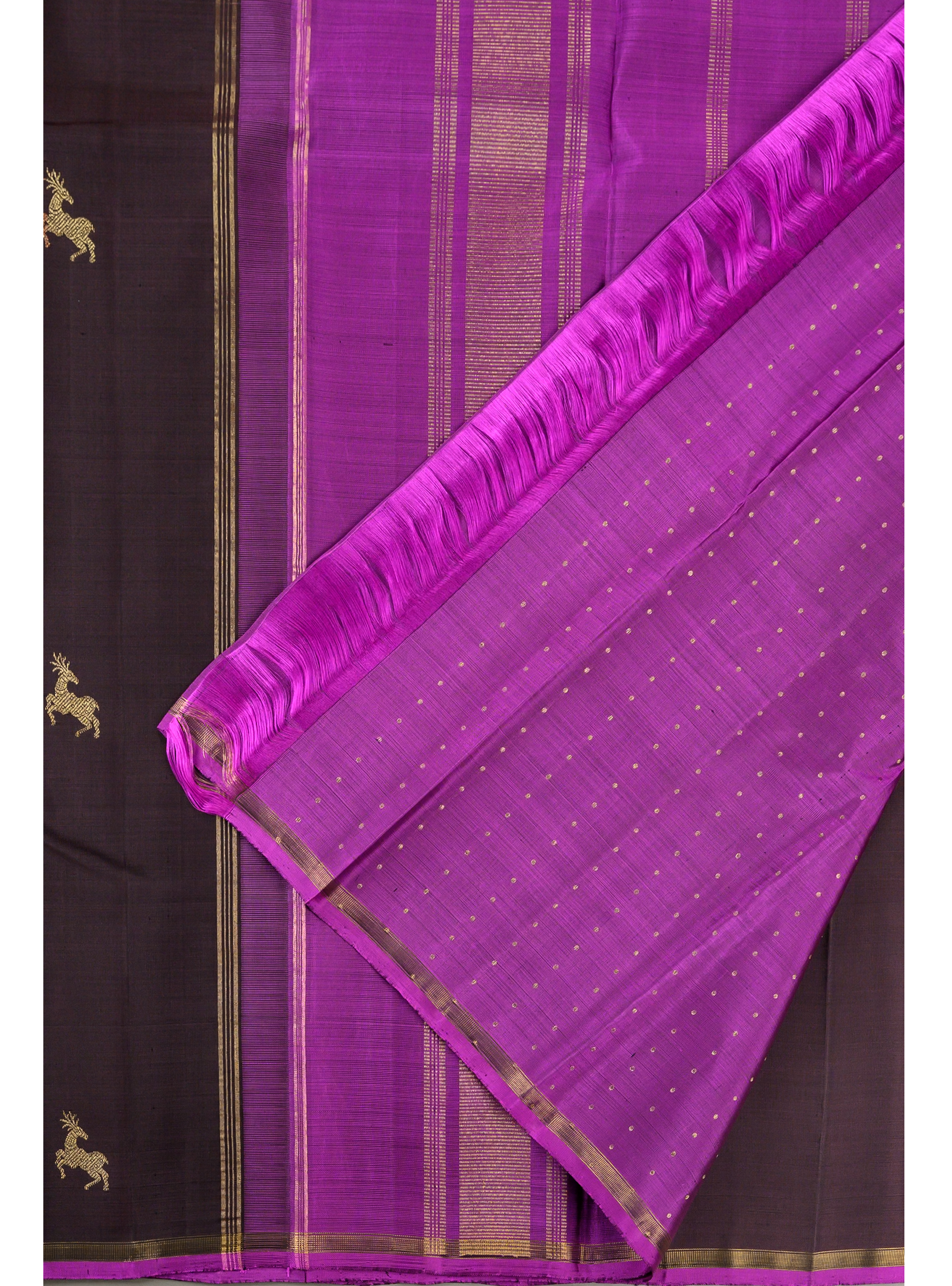 Borderless Dark Brown Saree with Maan butta