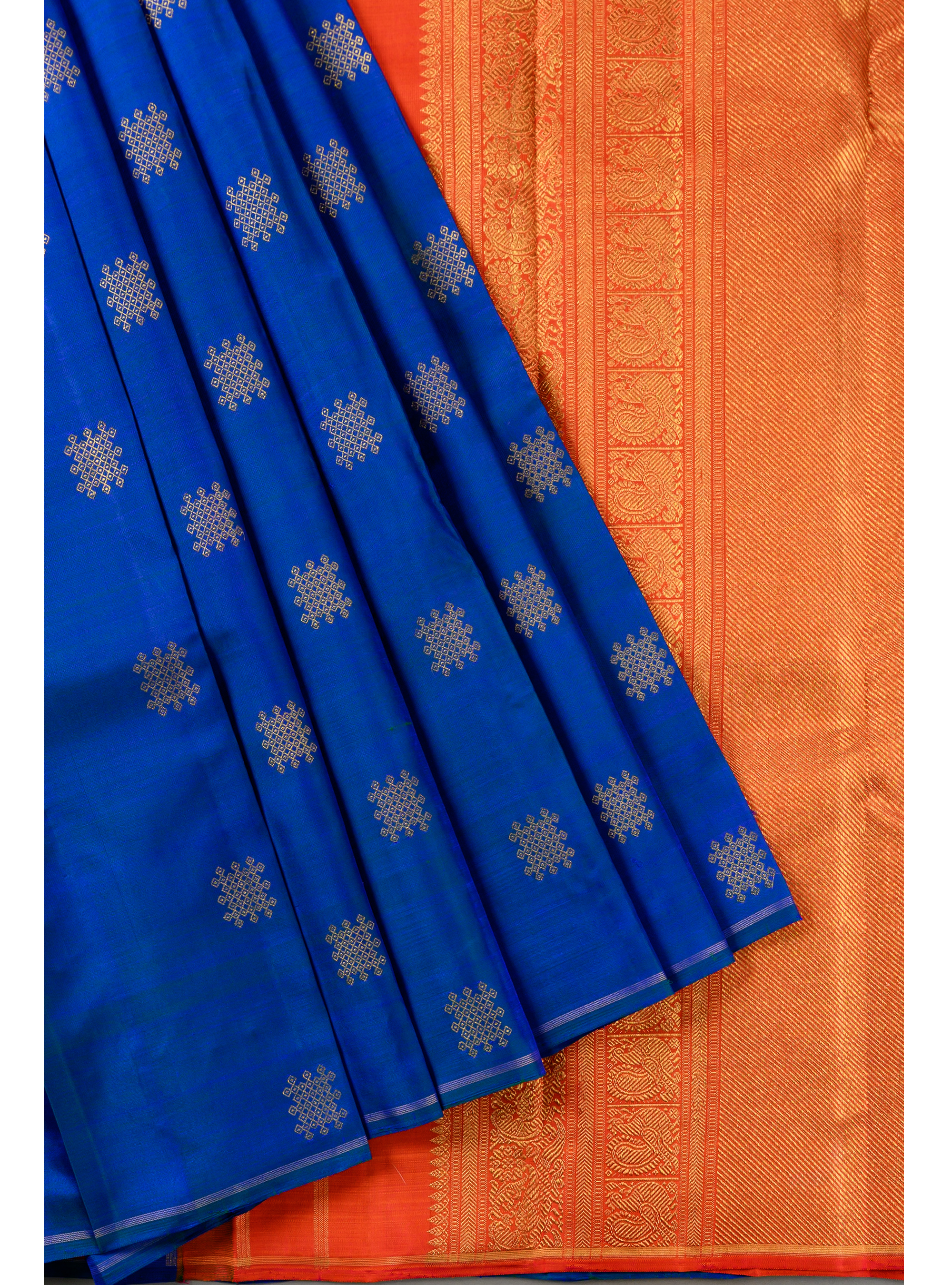 Borderless Royal blue with Kolam Butta and Grand Pallu