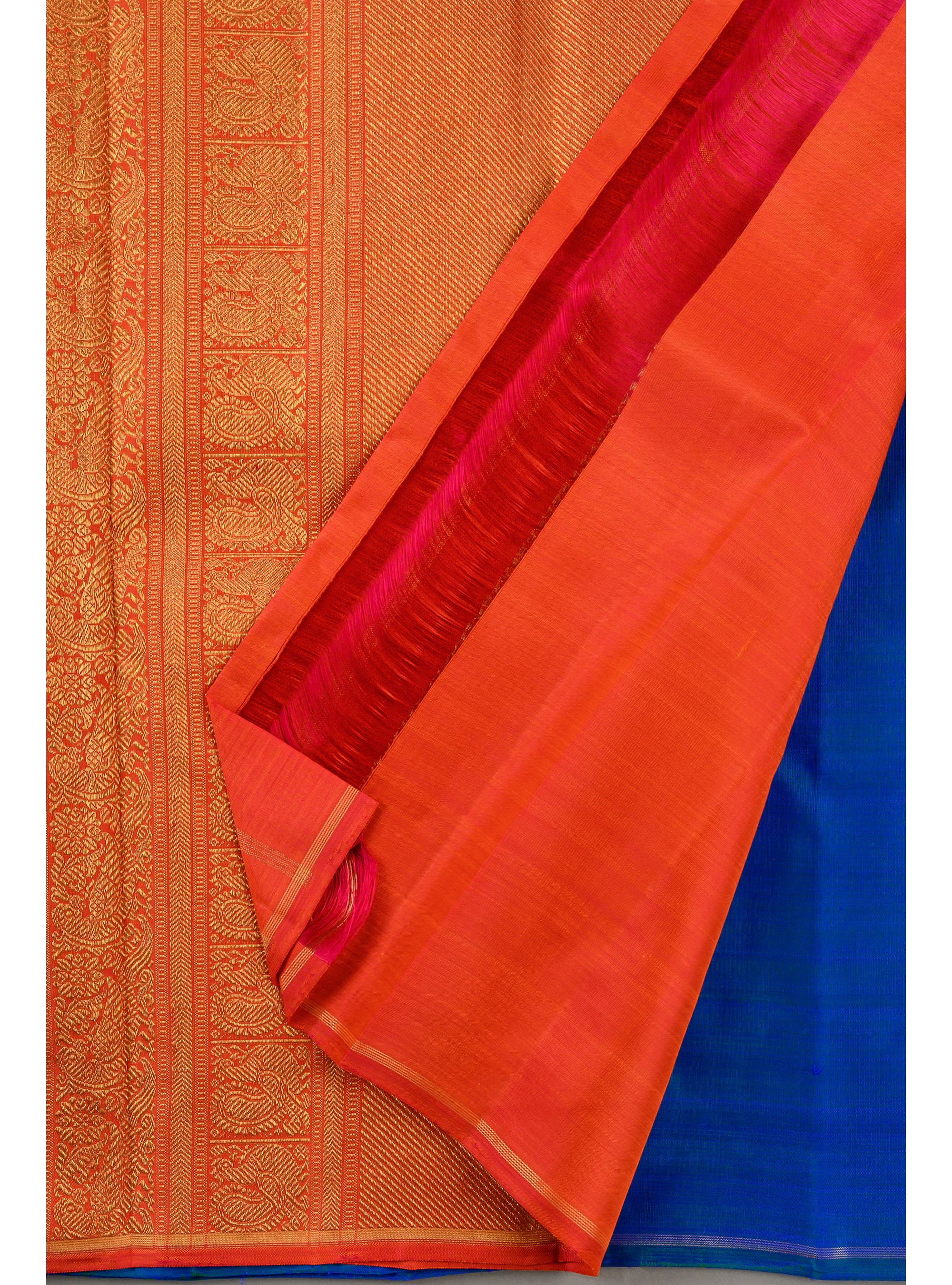 Borderless Royal blue with Kolam Butta and Grand Pallu