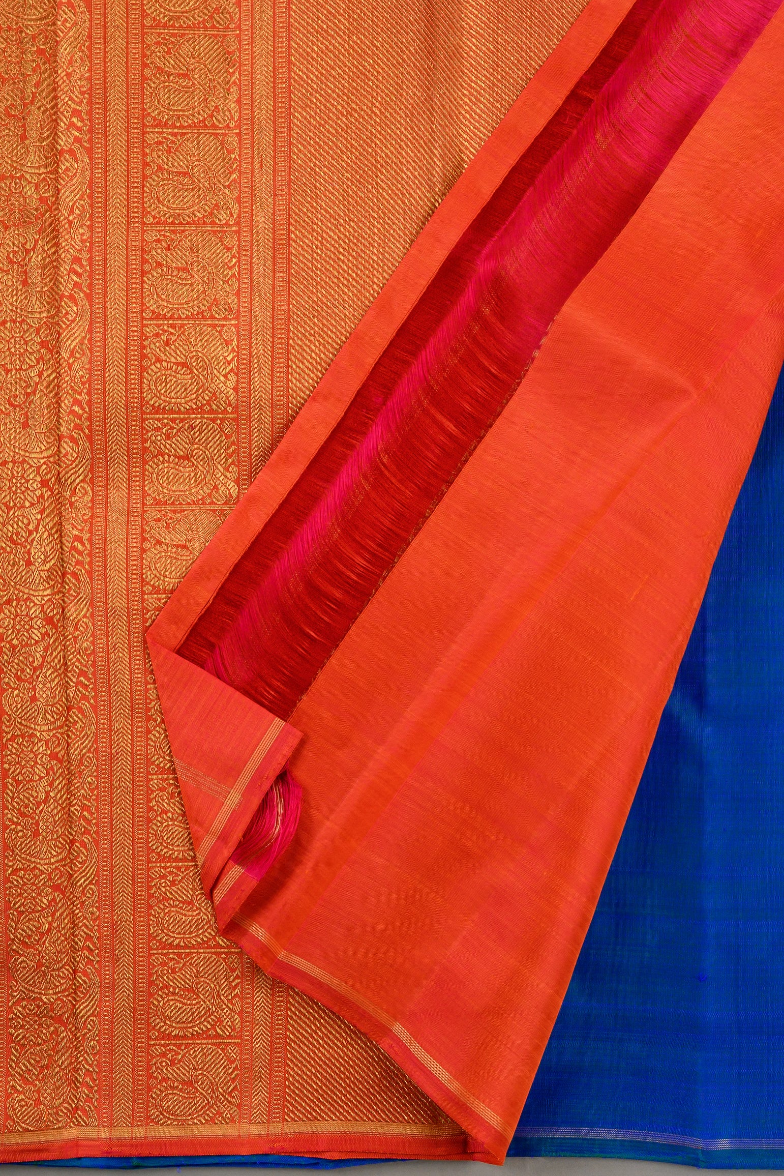 Borderless Royal blue with Kolam Butta and Grand Pallu