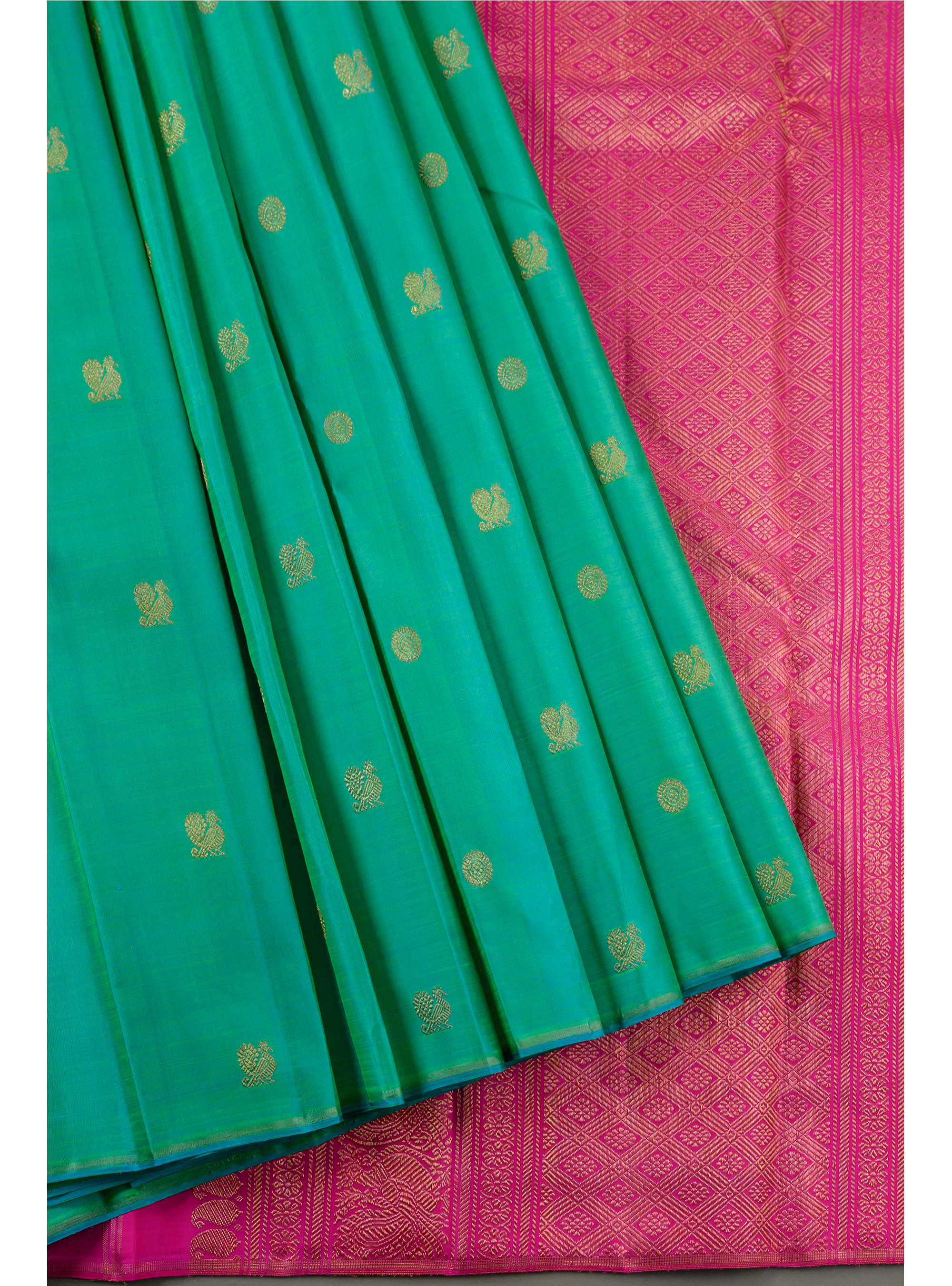 Borderless Sea green with Rani Pink Pallu