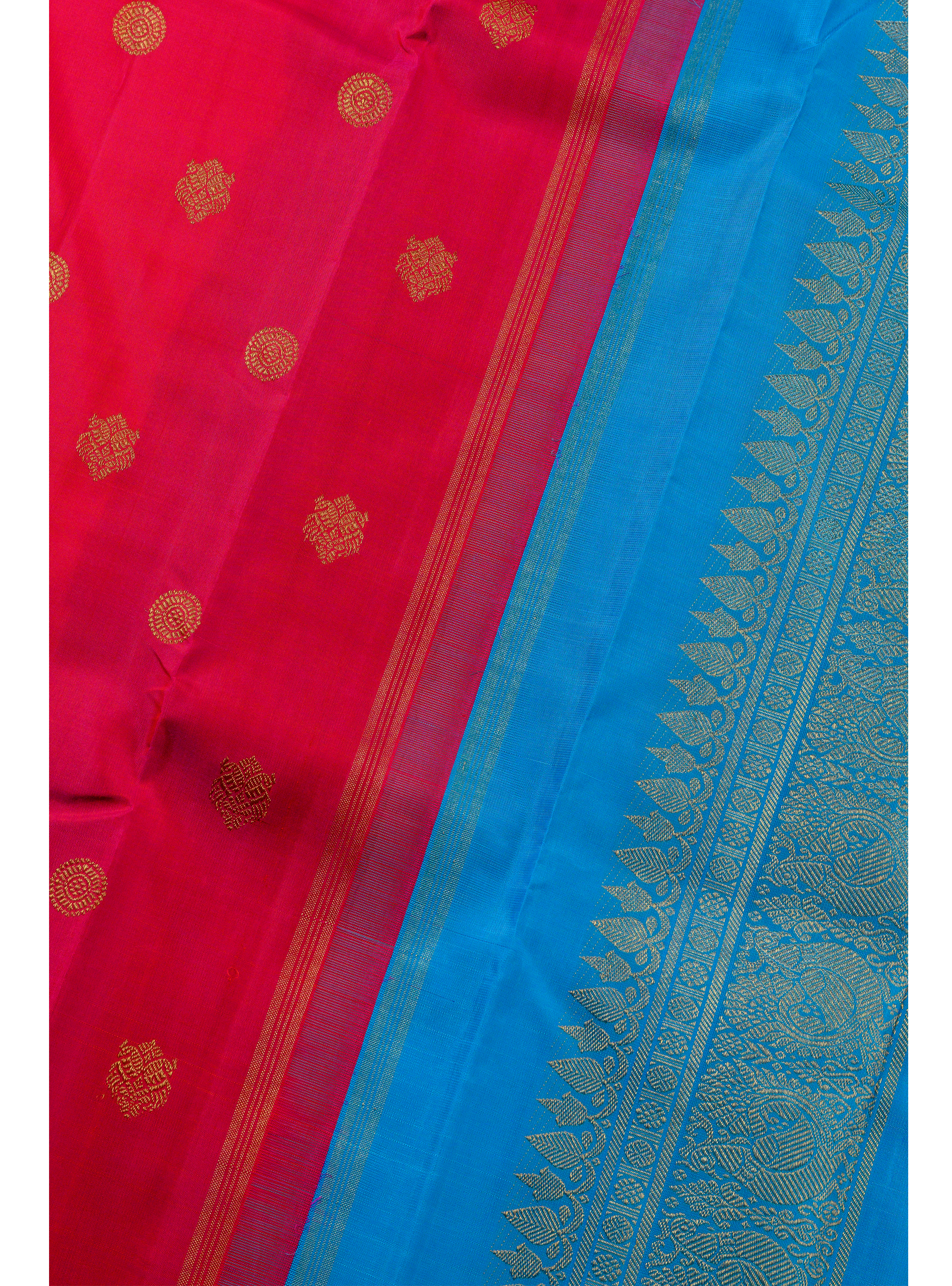 Borderless Vibrant Pink Saree with Jodi Mayil and Chakram buttas