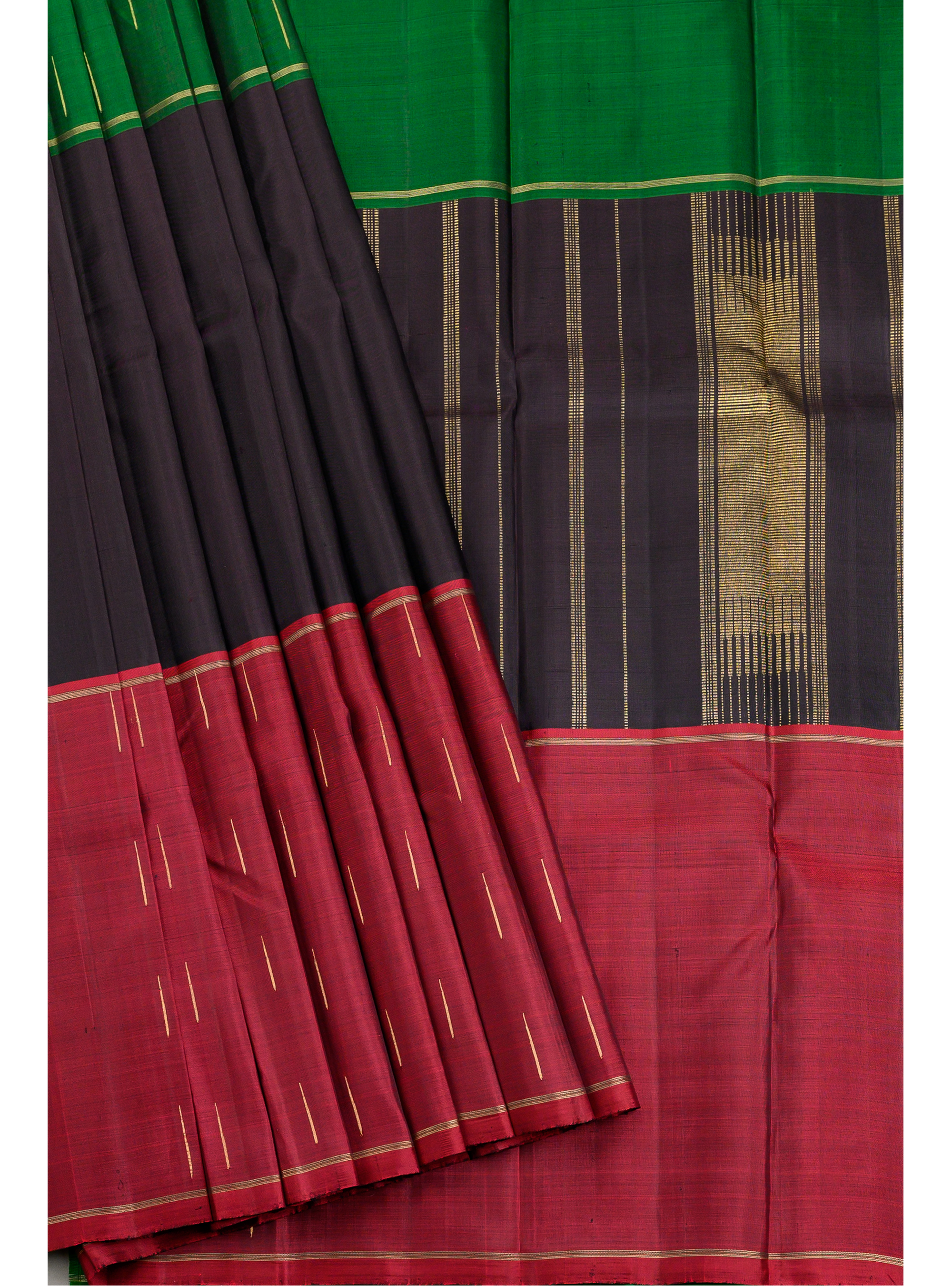 Deep Arakku, Green and Black Mubbagam Kanjivaram Saree