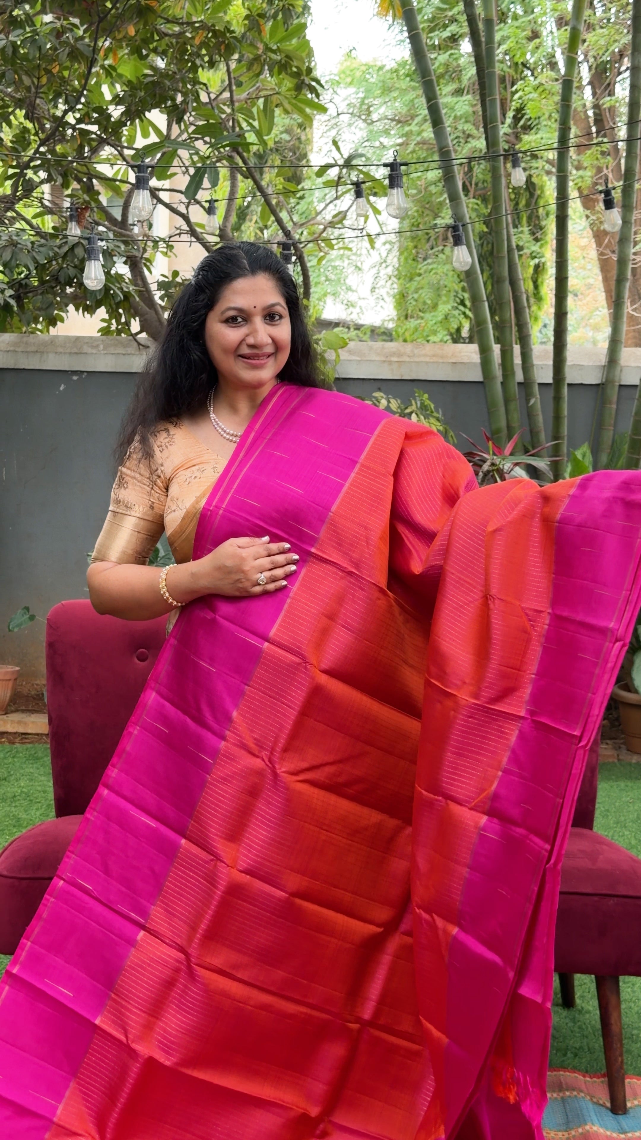 Orange and Pink Semi Contrast Kanjivaram