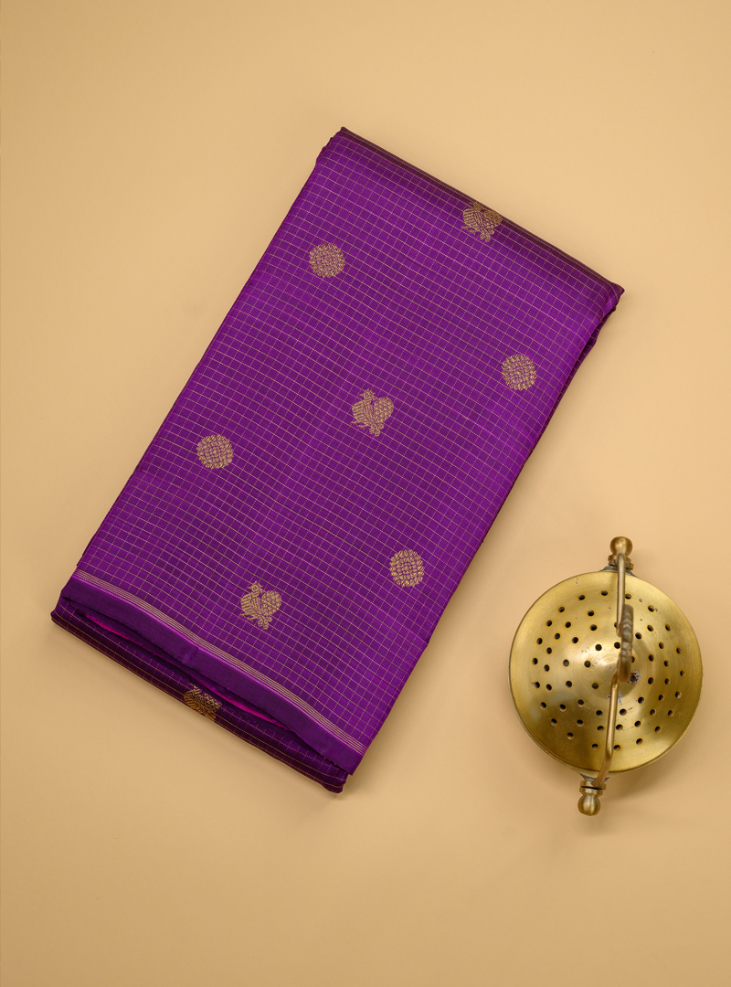 A borderless zari kattam kanchivaram in purple