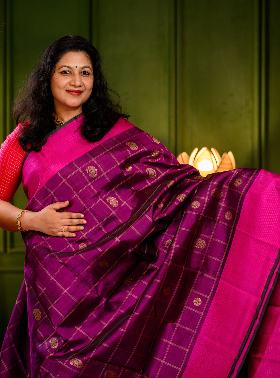 Purple and magenta Kattam Kanjivaram