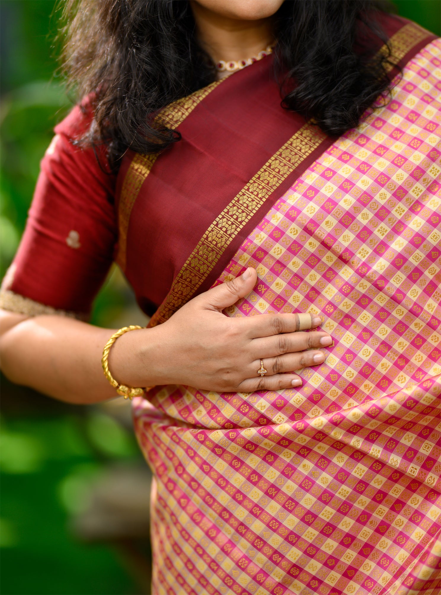 Paalum pazhavum checks with beetal nut border Korvai Kanchivaram
