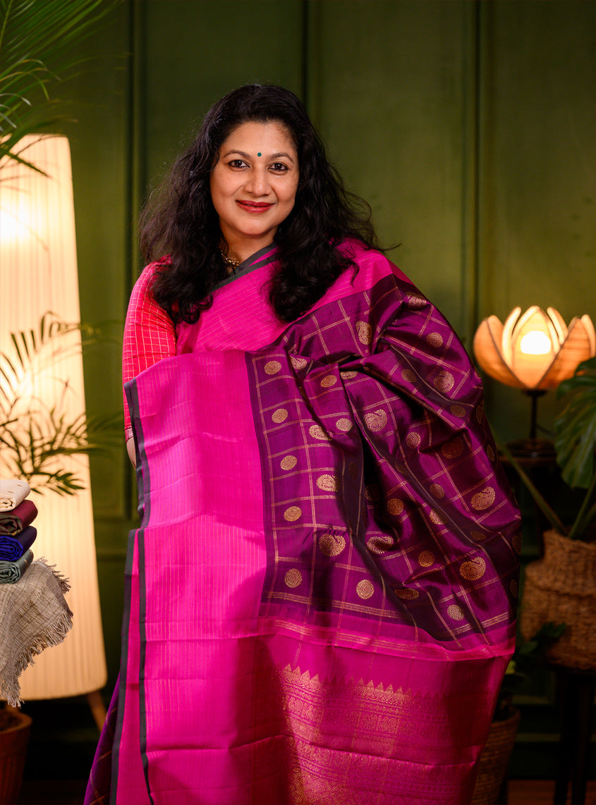 Purple and magenta Kattam Kanjivaram
