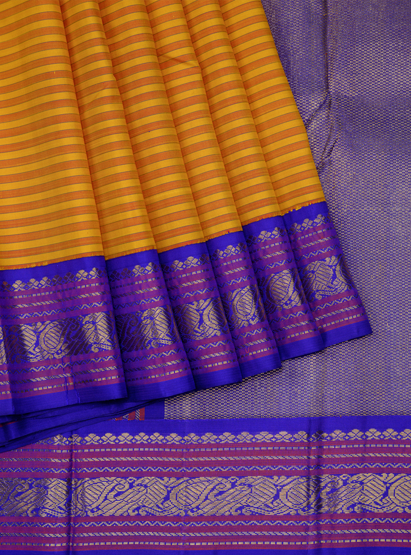 Master Weaver Collection Yellow / Rust Orange and MS Blue Korvai Kanjivaram