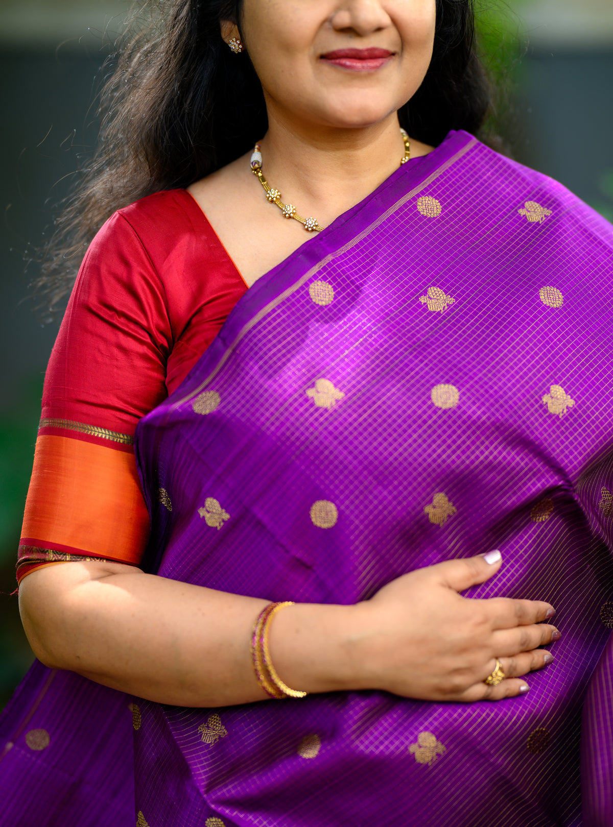 A beautiful Pure Silk Pure Zari Borderless Kanchivaram in a rich purple shade.