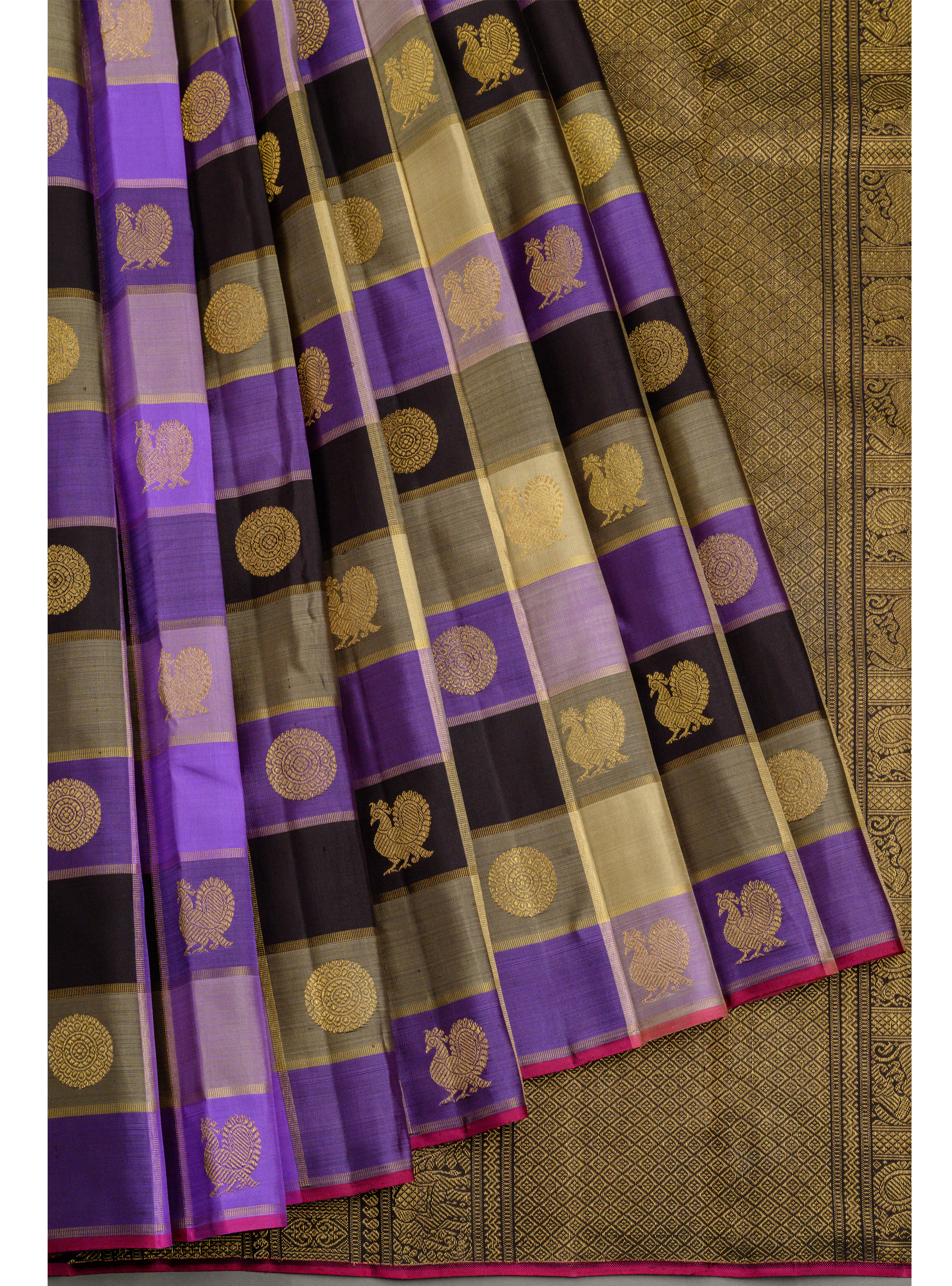 Paalum Pazhavum Borderless with deep purple, lilac and dark coffee brown checks