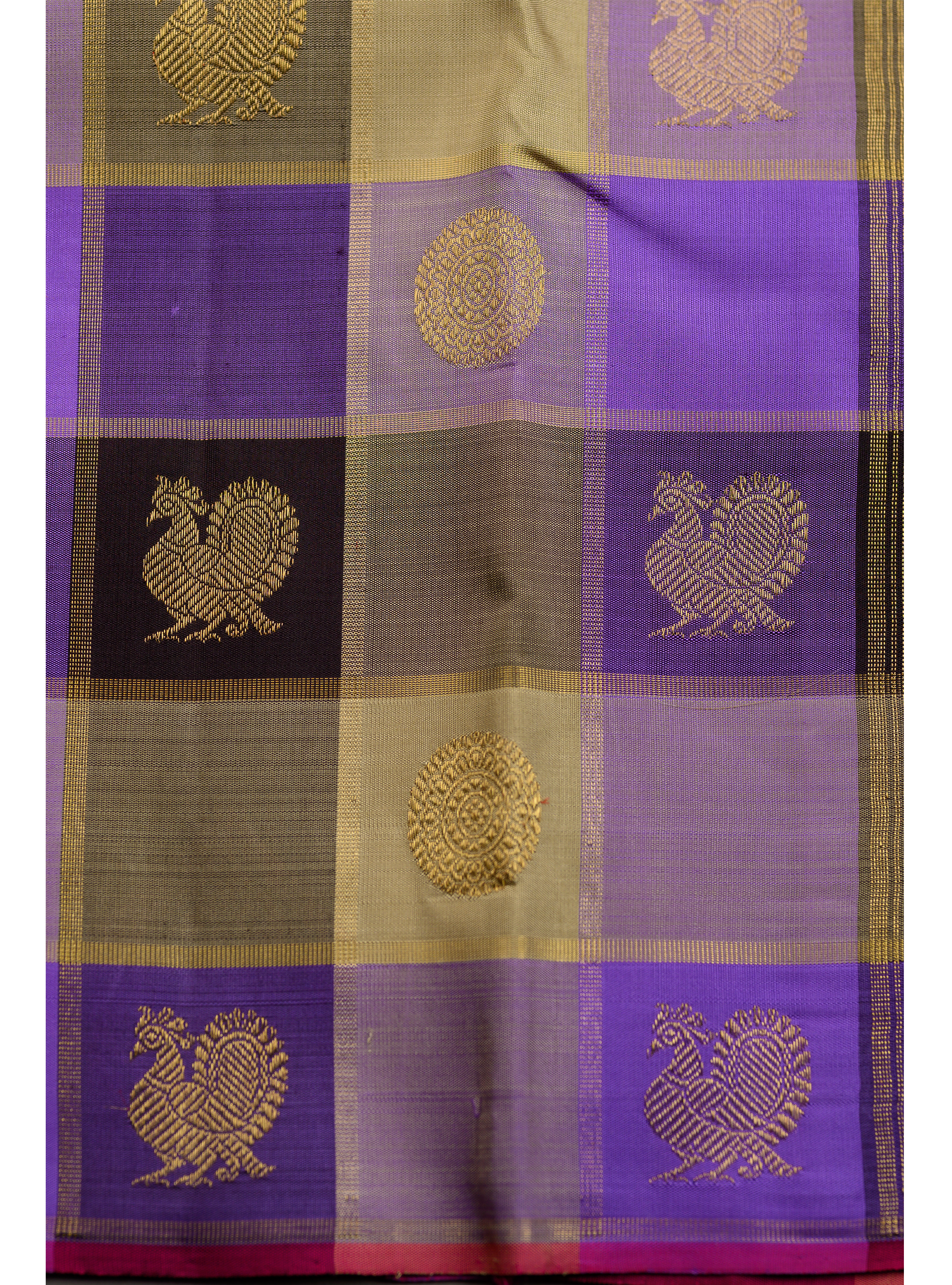 Paalum Pazhavum Borderless with deep purple, lilac and dark coffee brown checks