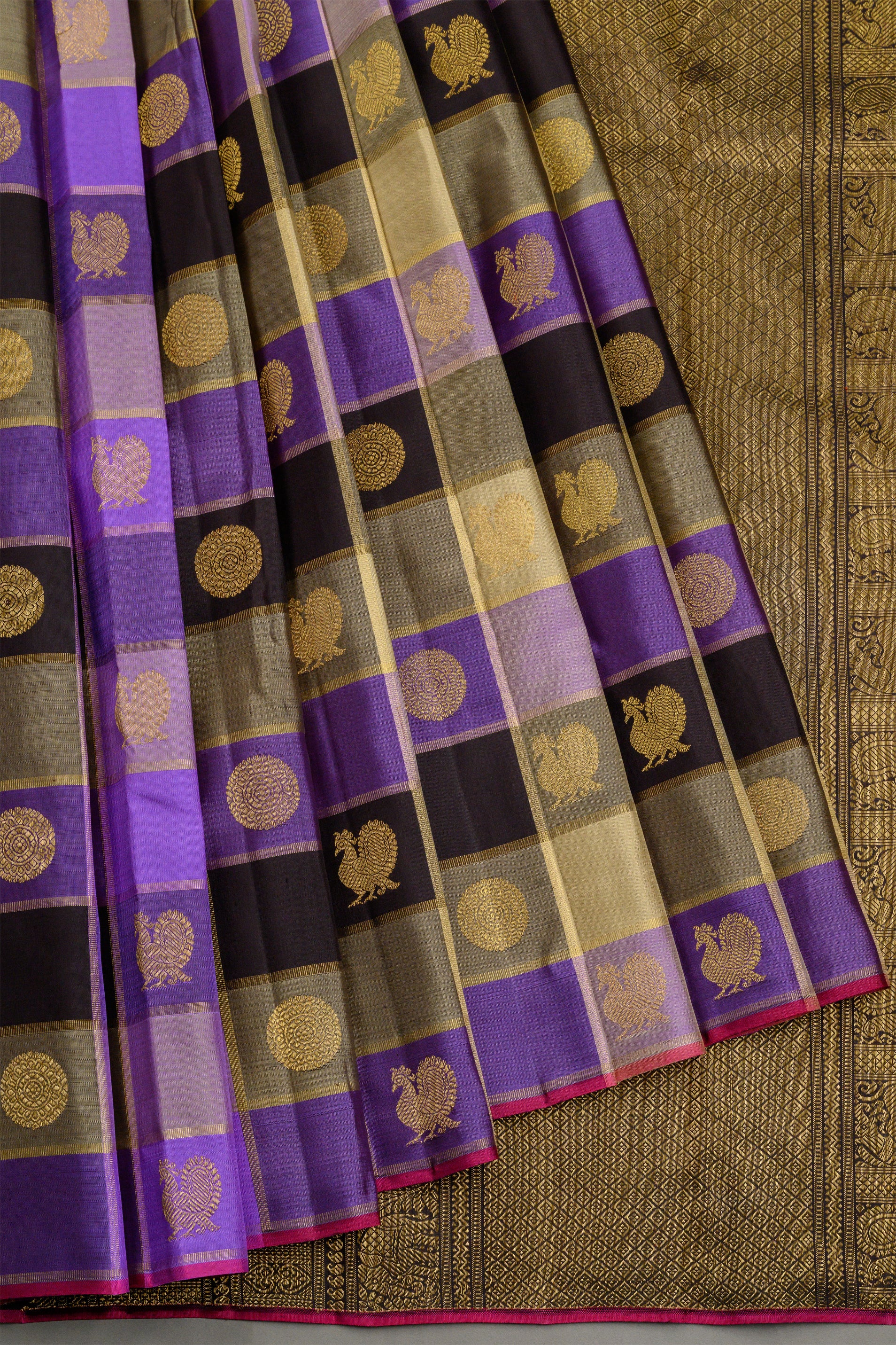 Paalum Pazhavum Borderless with deep purple, lilac and dark coffee brown checks