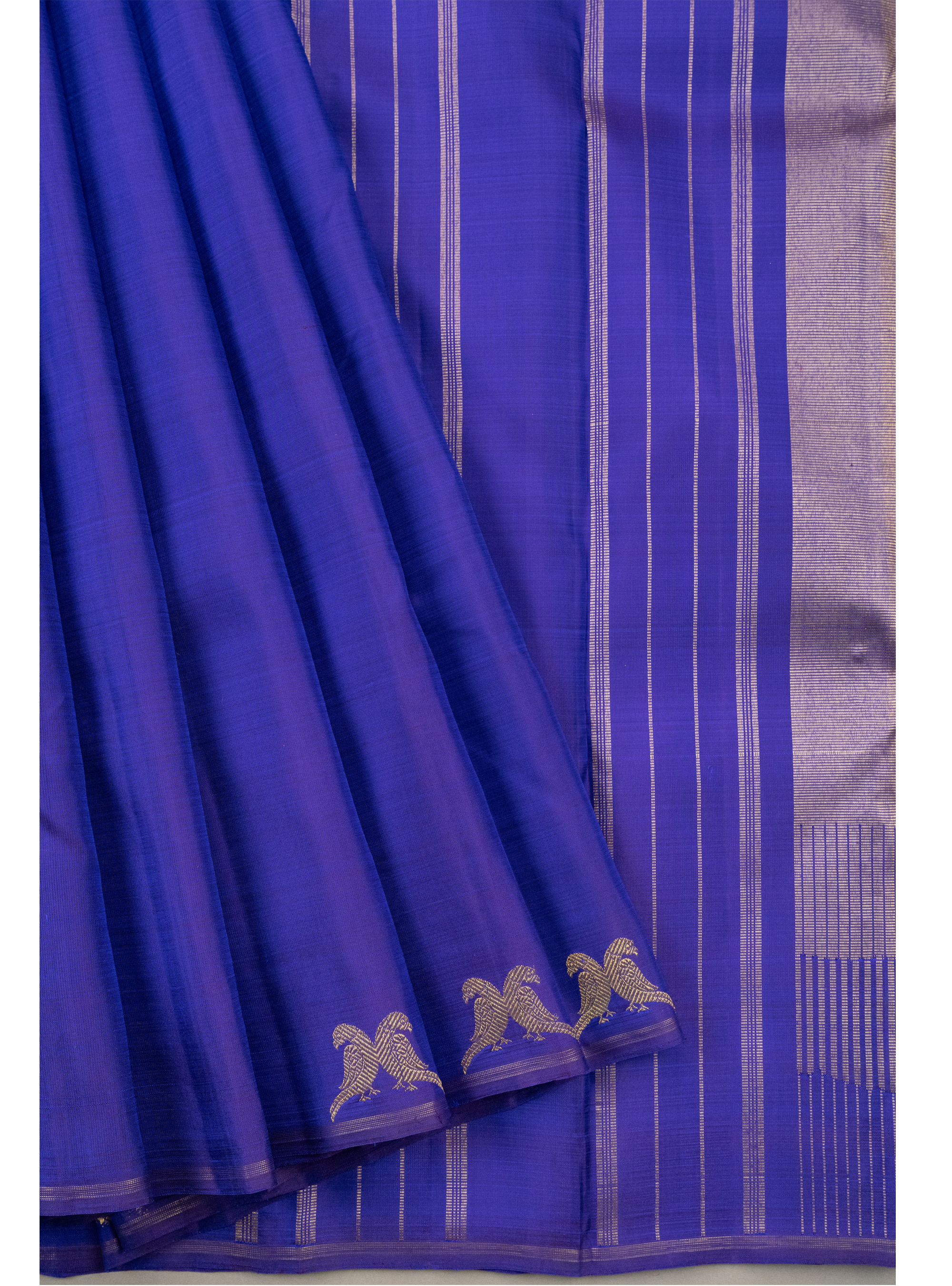 Simple borderless Saphire Blue Kanjivaram