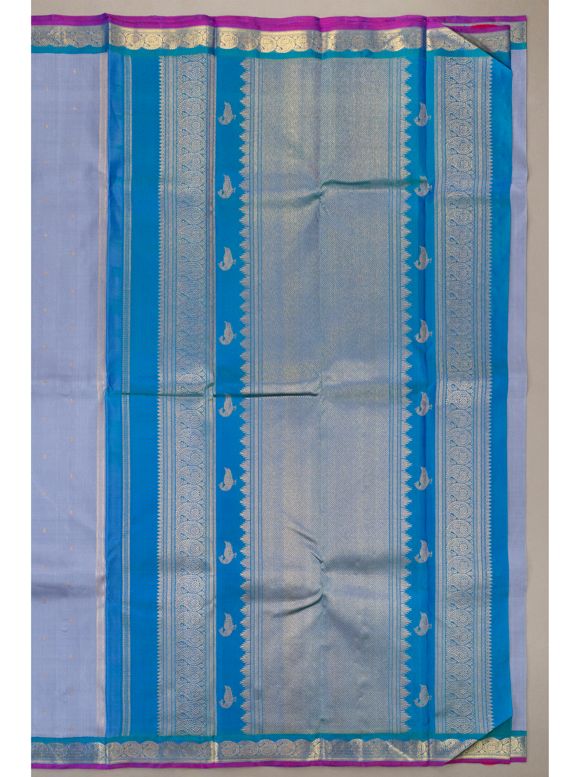 Bluish Grey and Mayilkazhuthu Blue korvai border Kanjivaram Saree