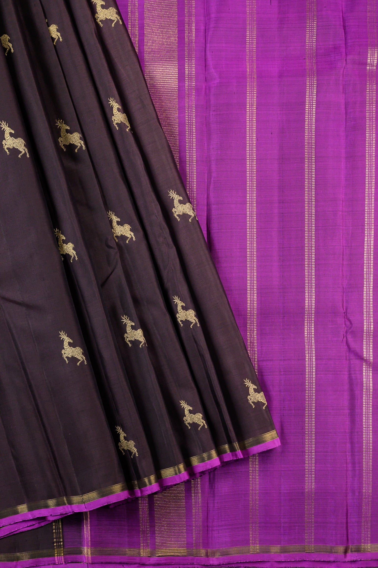 Borderless Dark Brown Saree with Maan butta