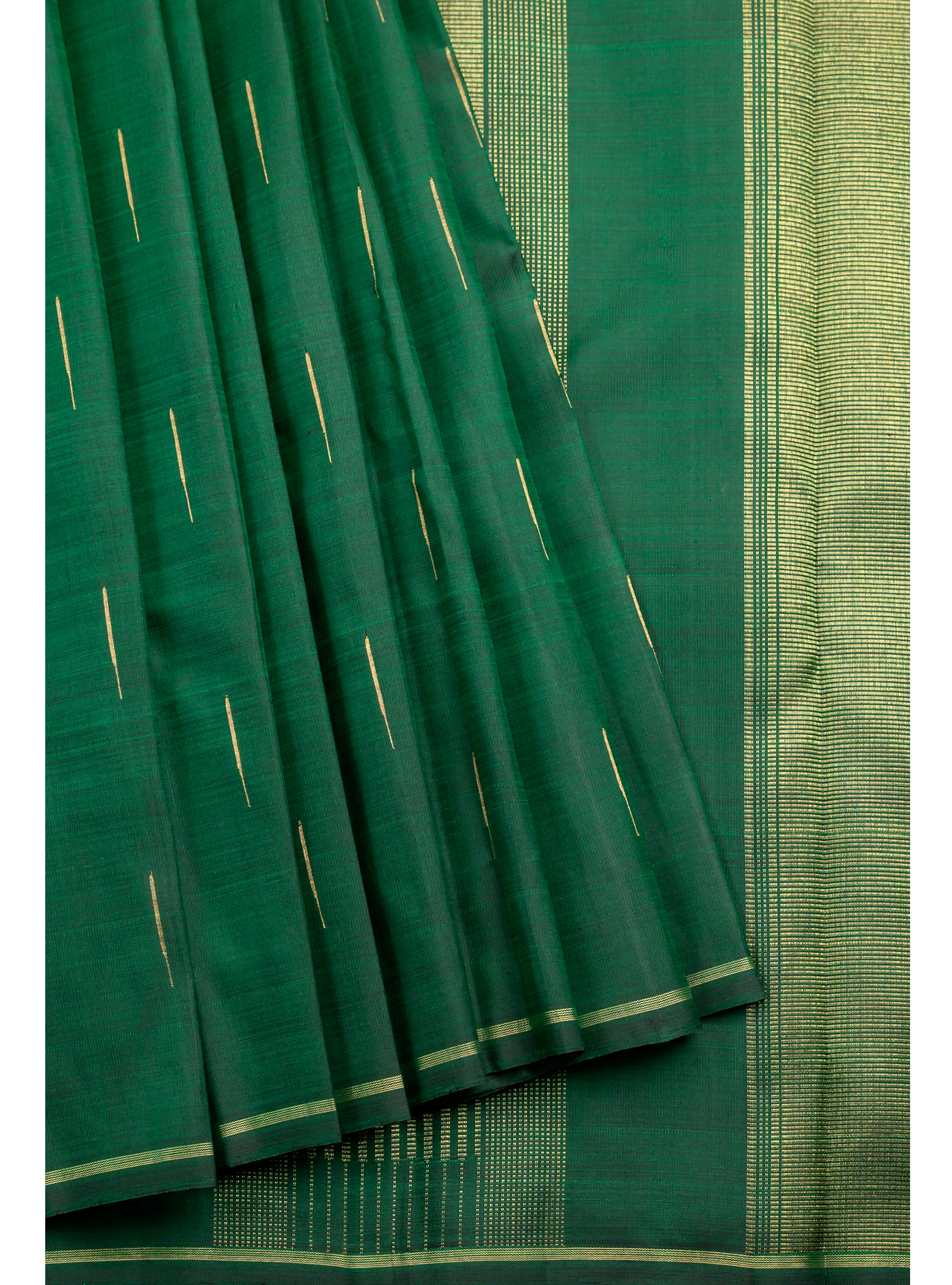 Borderless Dark Green Kanjivaram Saree with Gandaberunda corner butta
