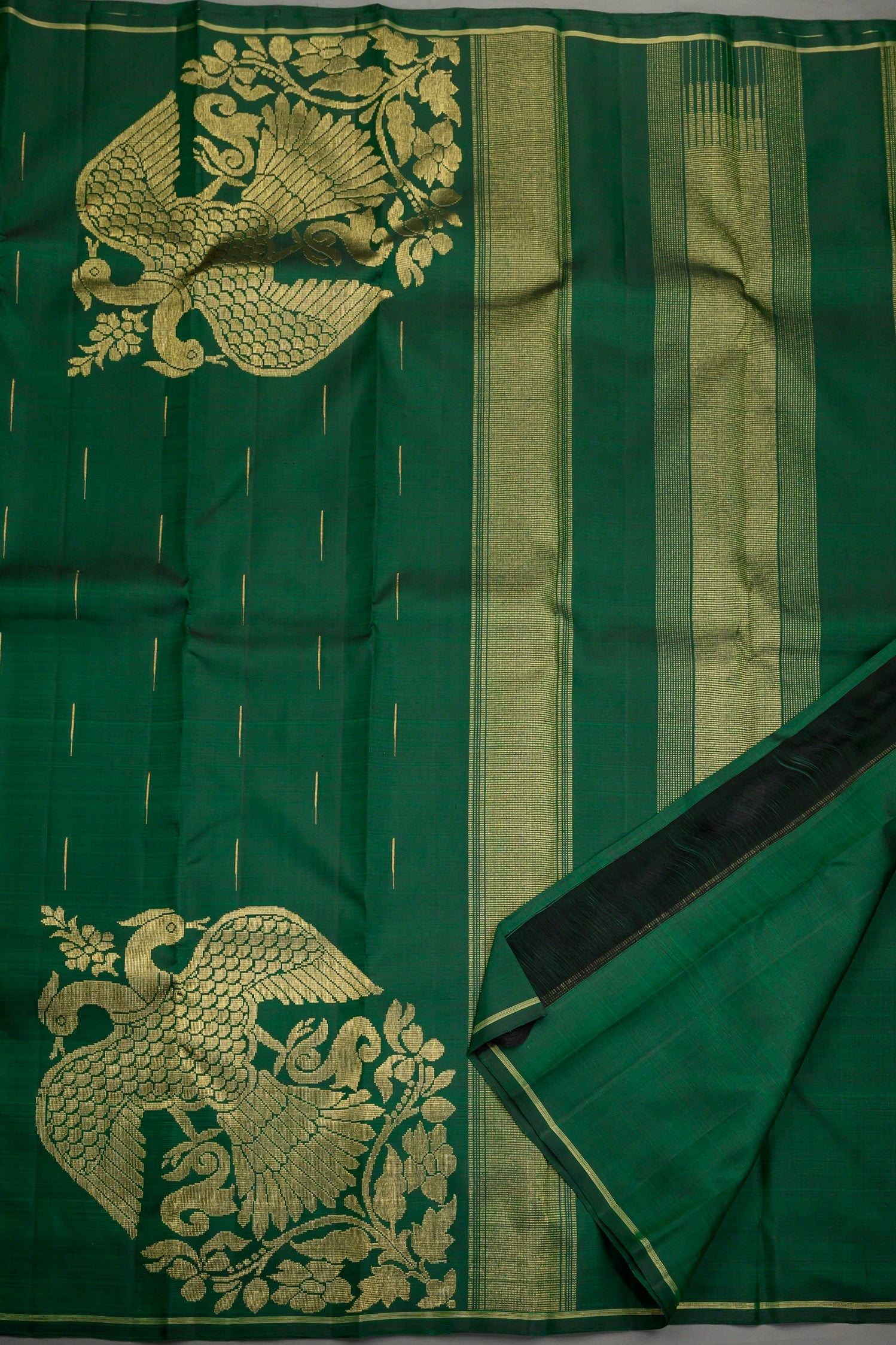 Borderless Dark Green Kanjivaram Saree