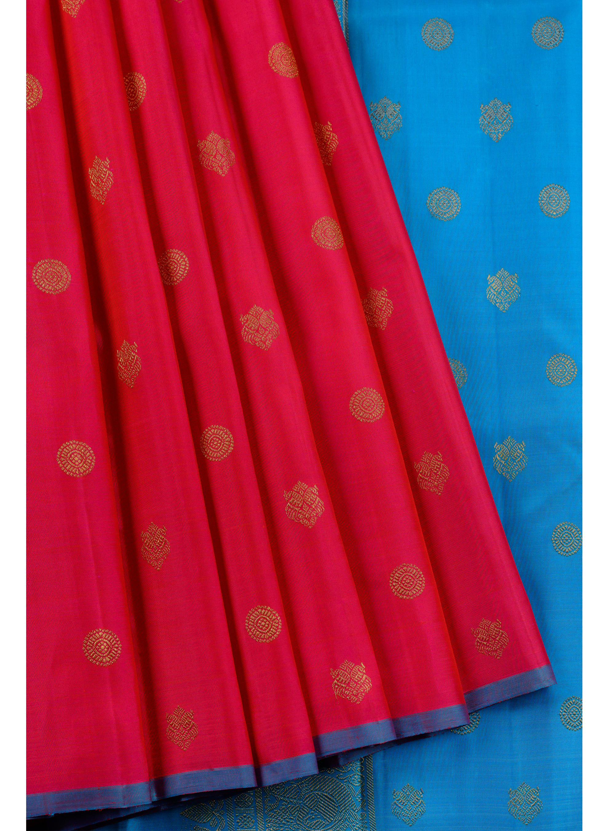 Borderless Vibrant Pink Saree with Jodi Mayil and Chakram buttas