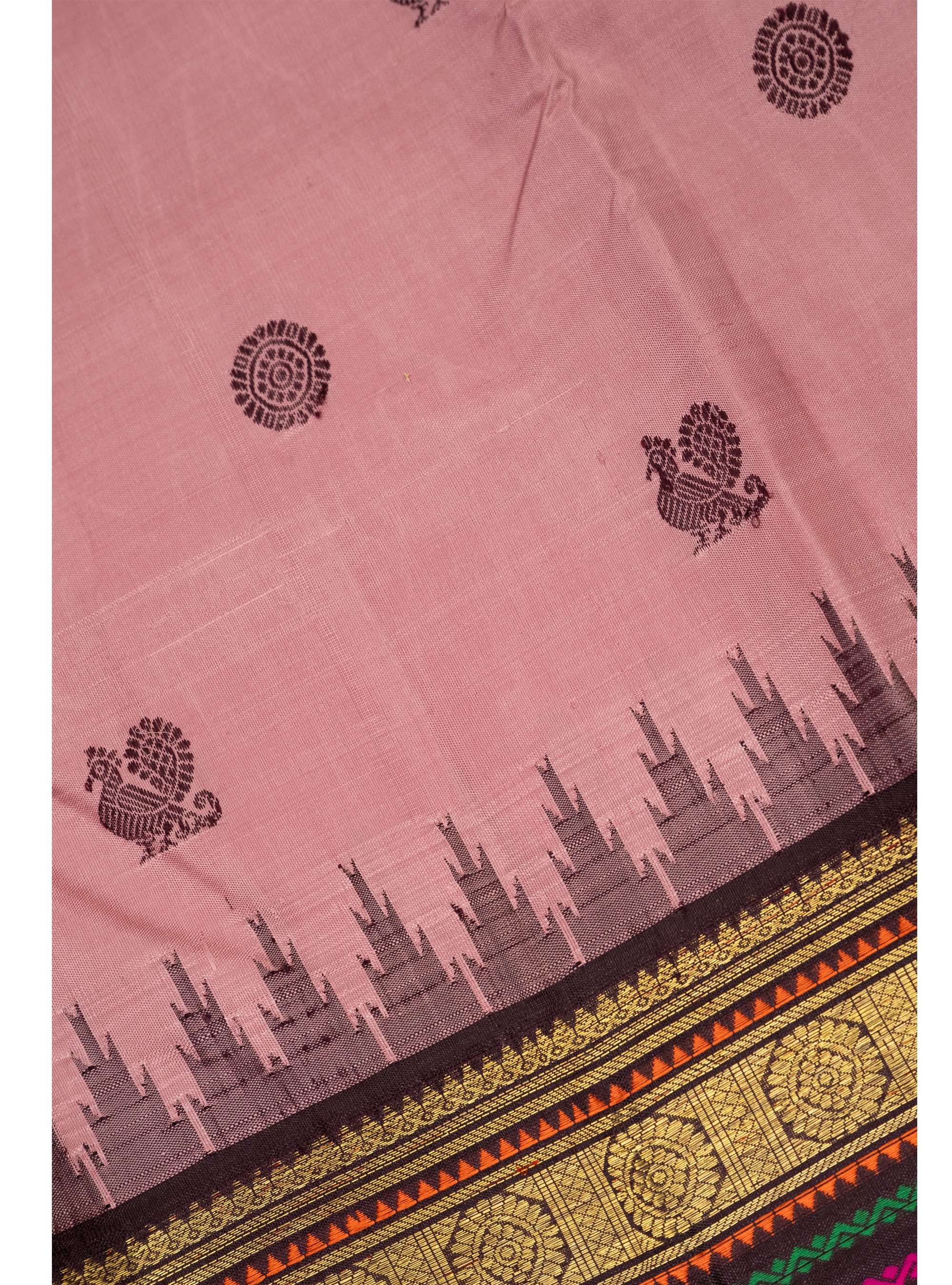 Geva Pink  Korvai with Dark Coffee Brown Varisapettu Border
