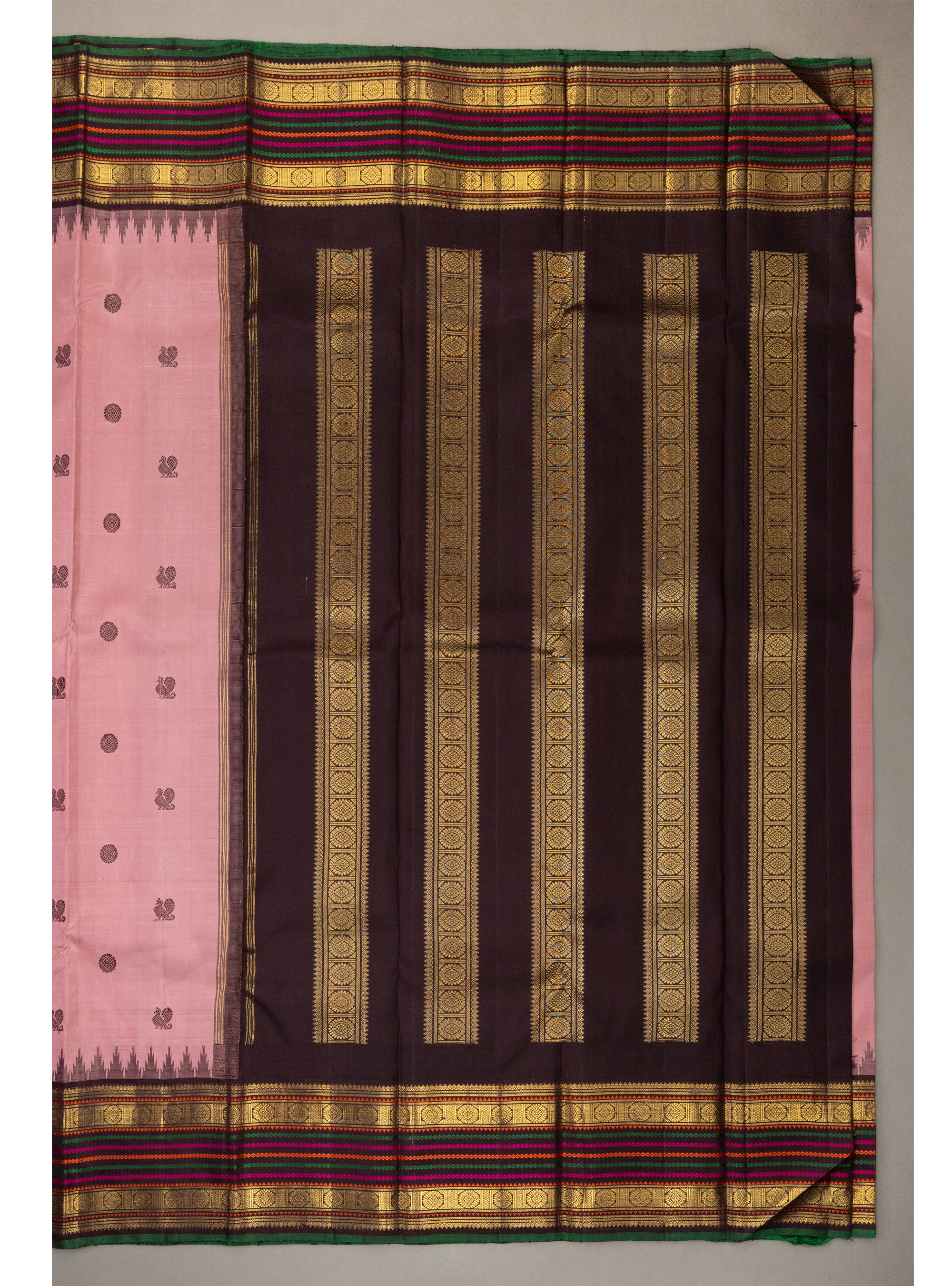 Geva Pink  Korvai with Dark Coffee Brown Varisapettu Border