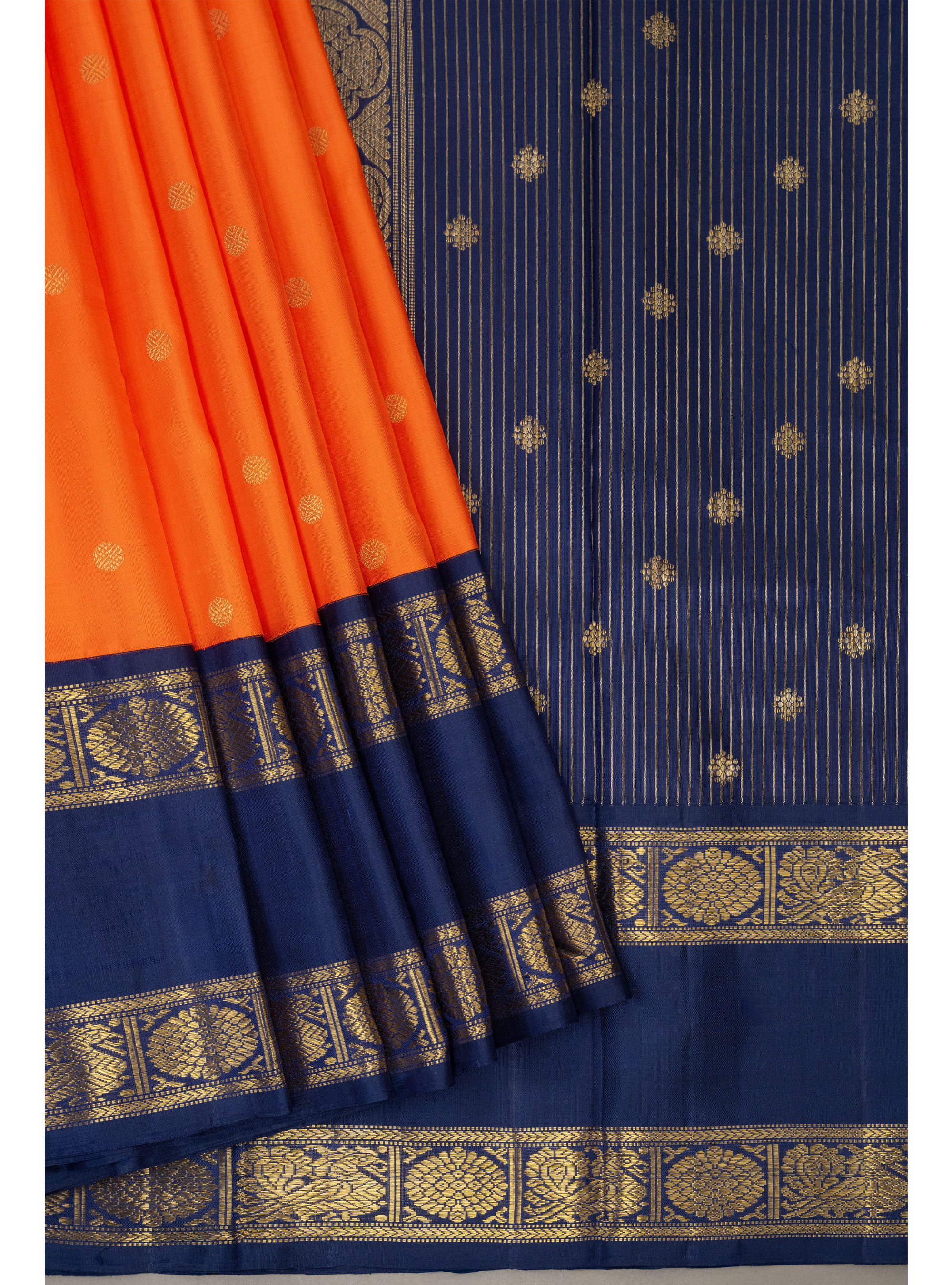 Master Weaver Special Korvai Ganga Jamuna with Orange rani pink and navy blue
