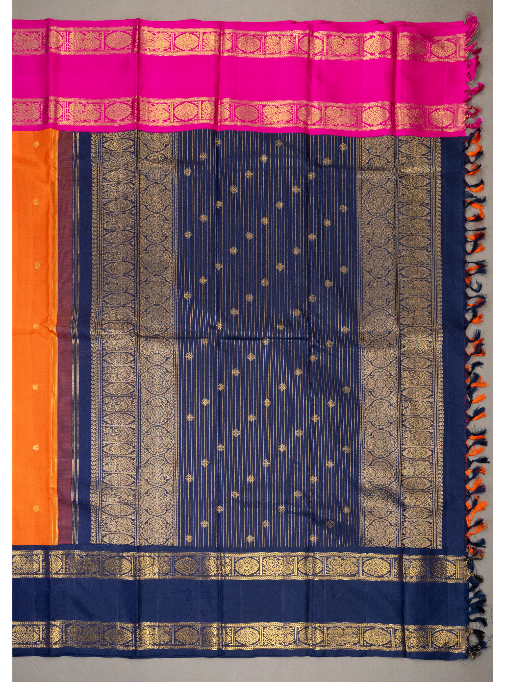 Master Weaver Special Korvai Ganga Jamuna with Orange rani pink and navy blue