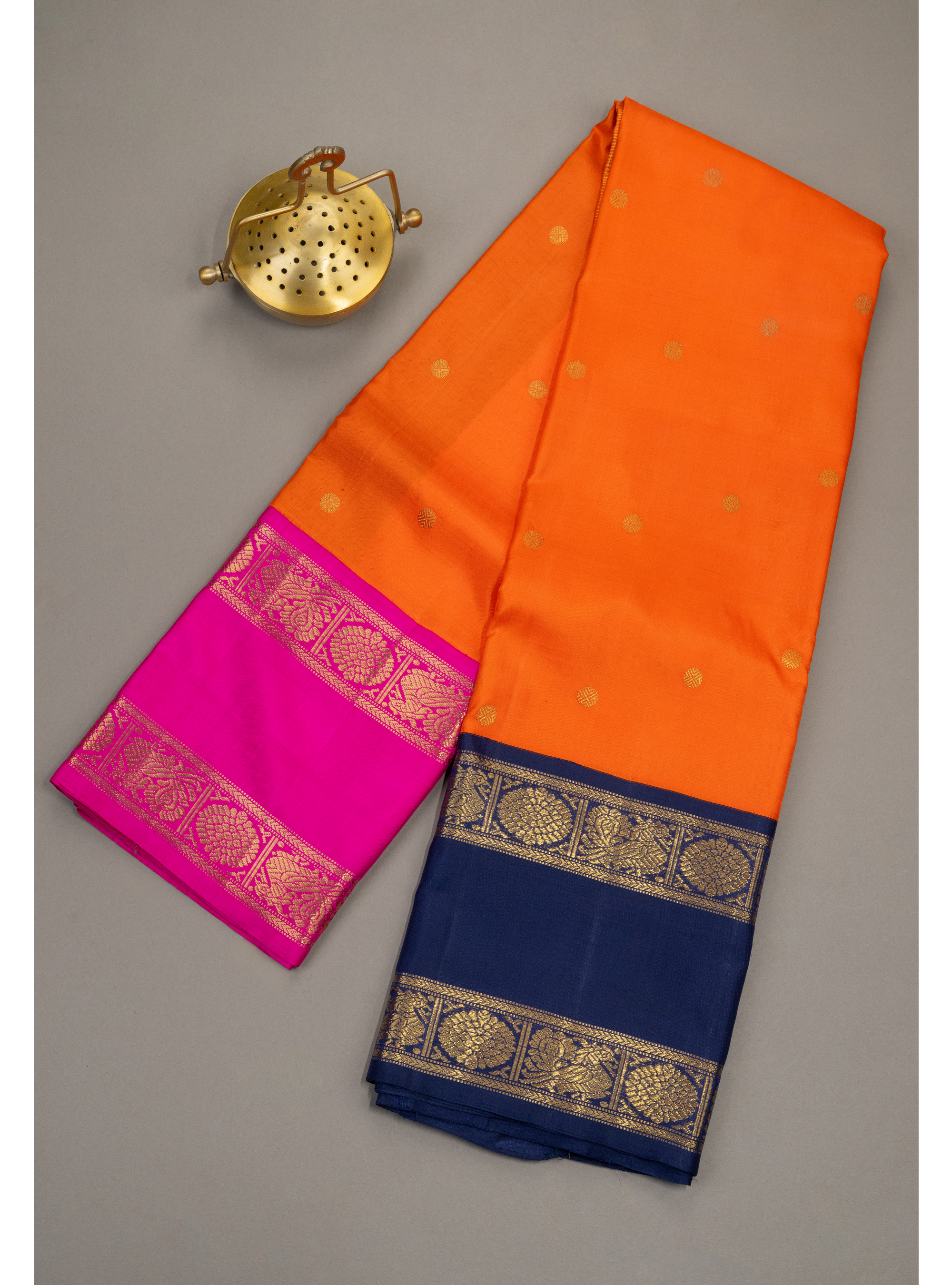 Master Weaver Special Korvai Ganga Jamuna with Orange rani pink and navy blue