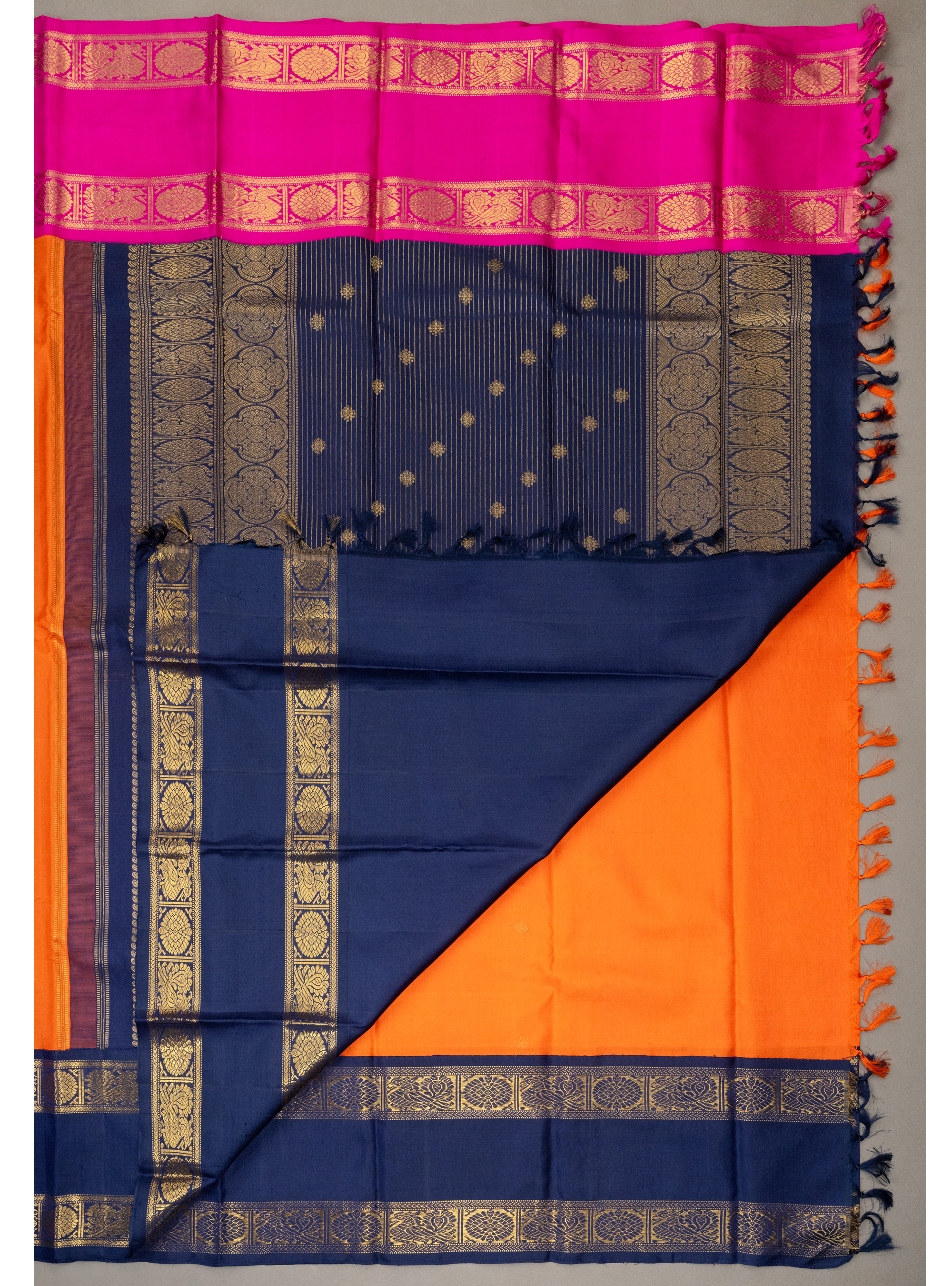 Master Weaver Special Korvai Ganga Jamuna with Orange rani pink and navy blue
