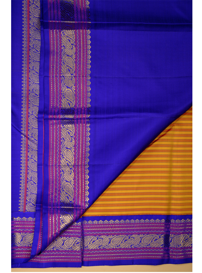 Master Weaver Collection Yellow / Rust Orange and MS Blue Korvai Kanjivaram