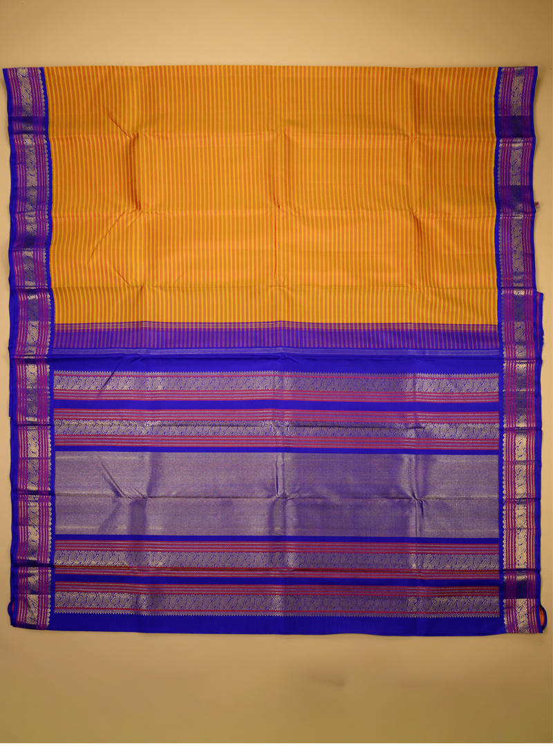 Master Weaver Collection Yellow / Rust Orange and MS Blue Korvai Kanjivaram