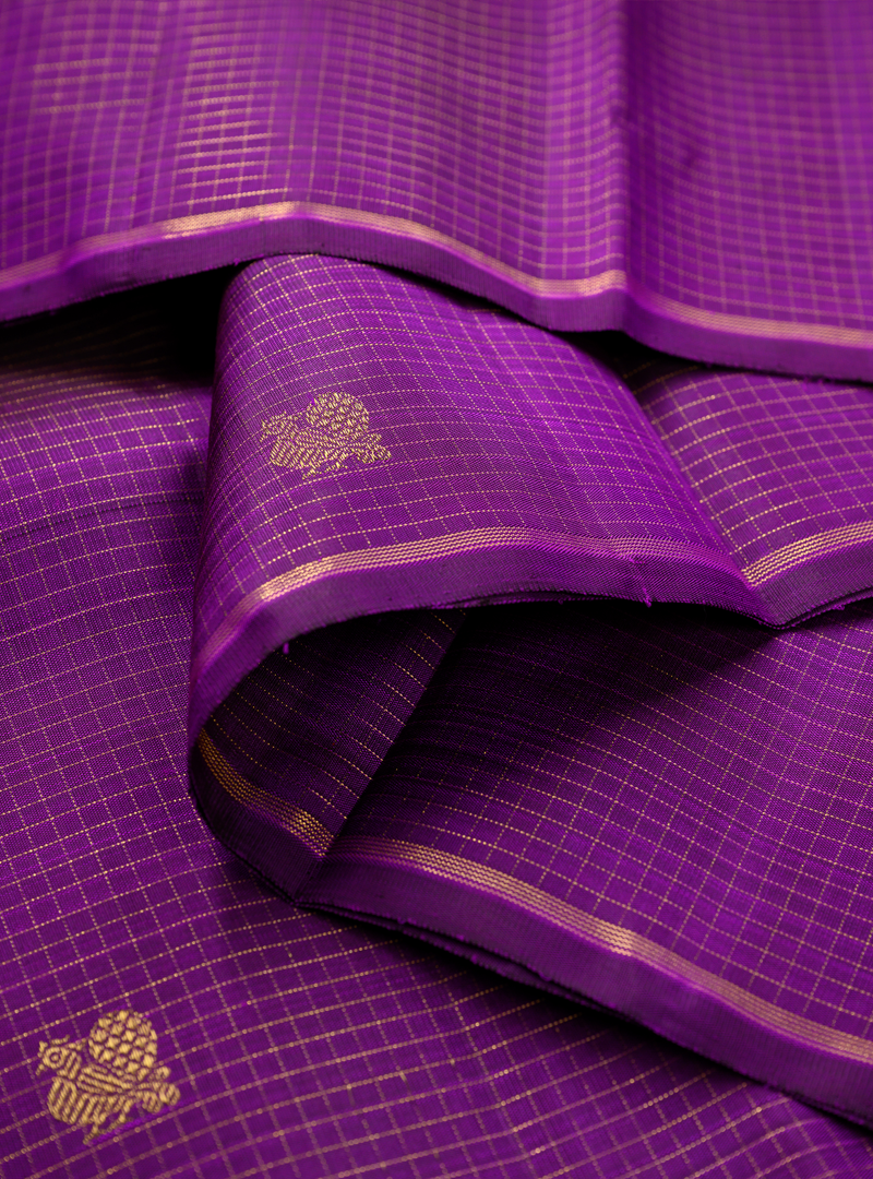 A borderless zari kattam kanchivaram  in purple