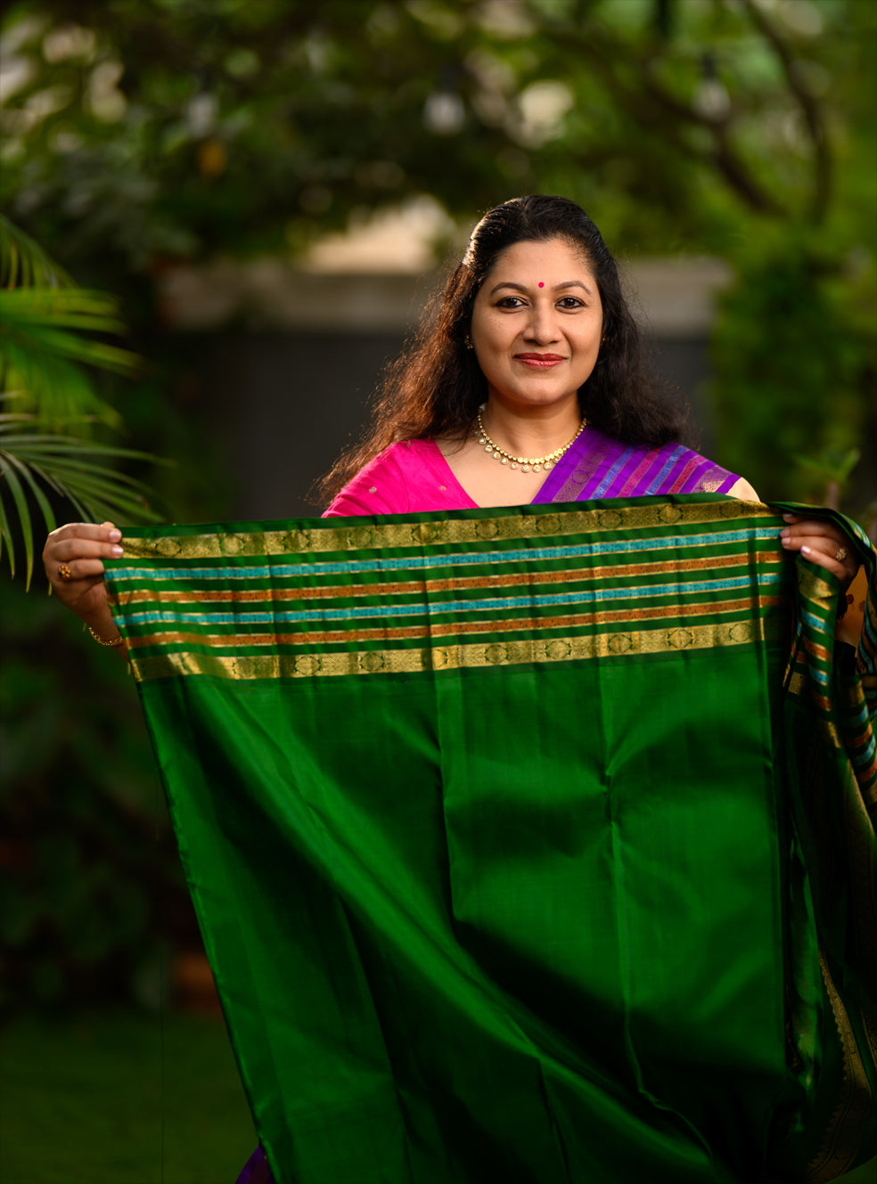 Pure silk, pure zari Kanchivaram Korvai Ganga Jamuna in a beautiful tussar beige body