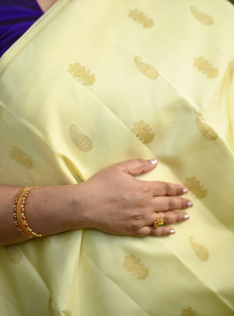 Authentic Borderless Kanchivaram Gandaberunda, Paisley, Kili & Mayil Heritage Motifs
