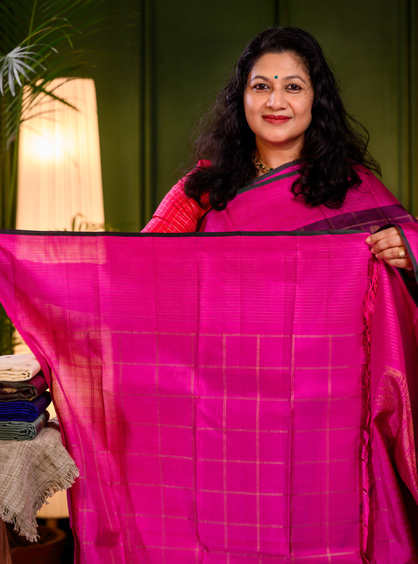 Purple and magenta Kattam Kanjivaram
