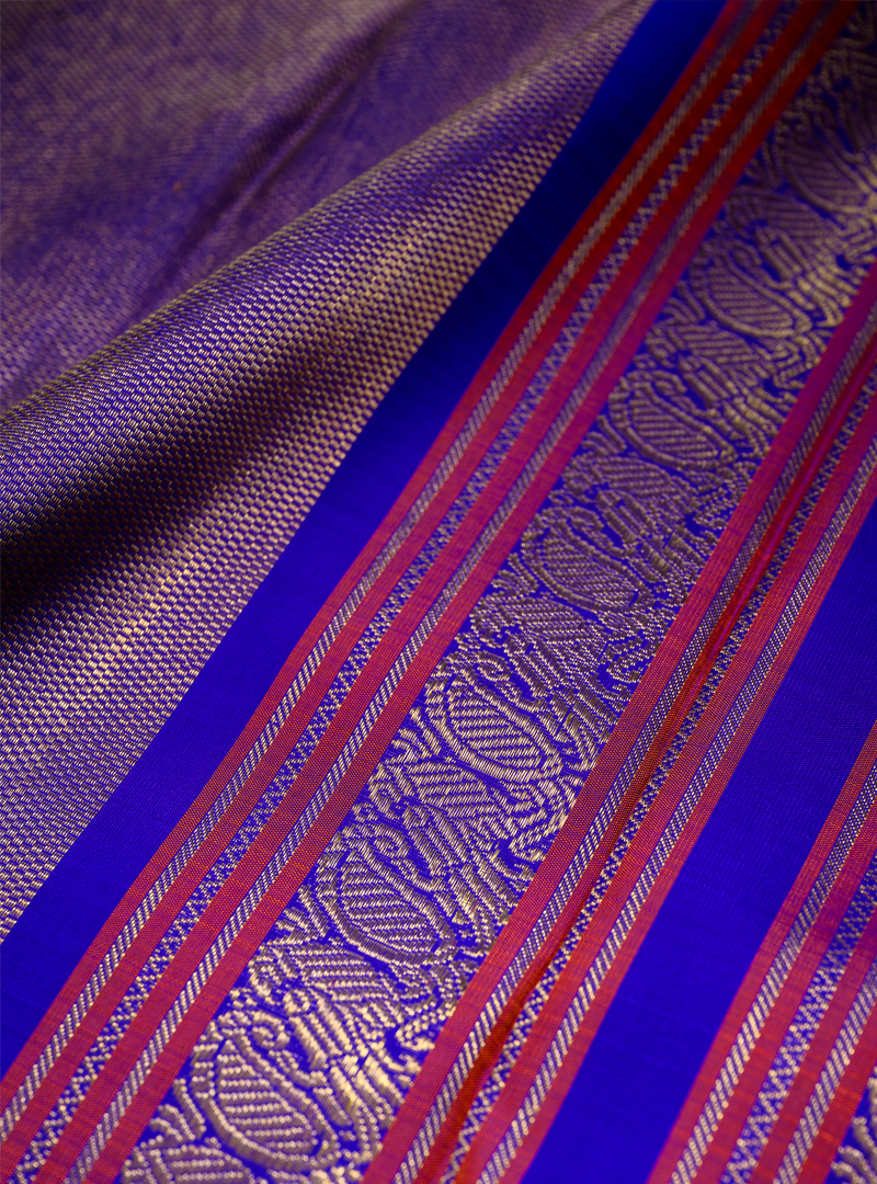 Master Weaver Collection Yellow / Rust Orange and MS Blue Korvai Kanjivaram