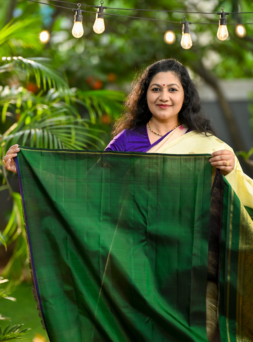 Authentic Borderless Kanchivaram Gandaberunda, Paisley, Kili & Mayil Heritage Motifs