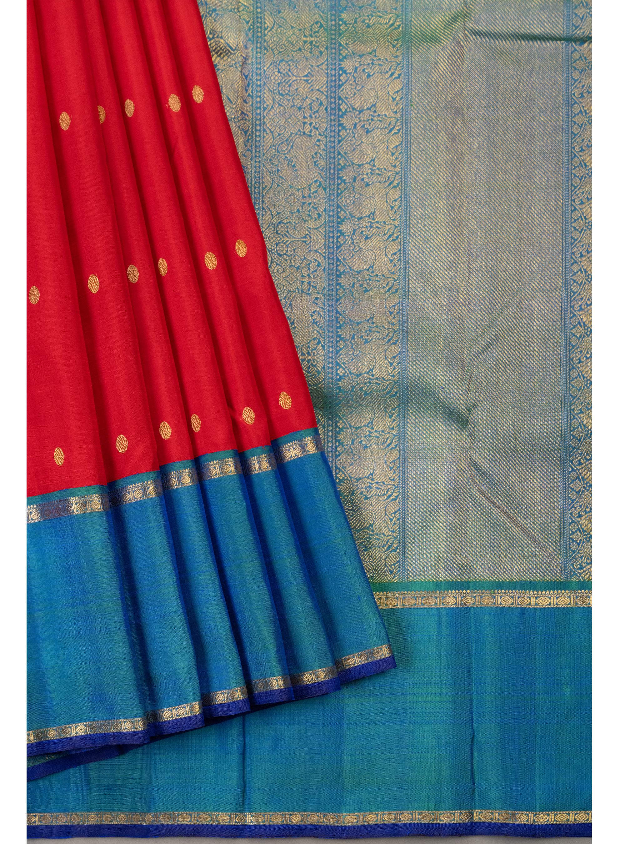 Red and Blue Korvai Border Kanchipuram Saree