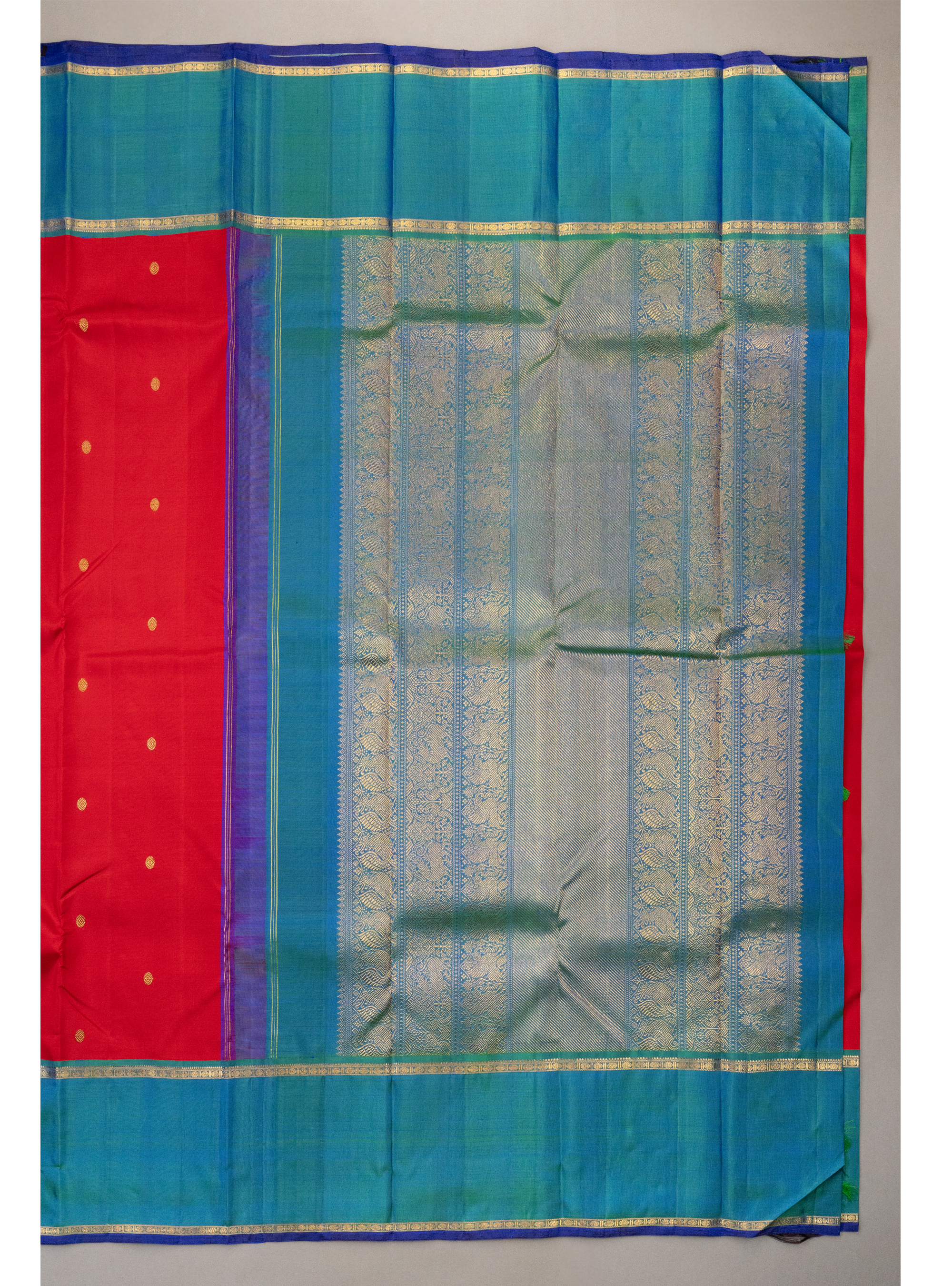 Red and Blue Korvai Border Kanchipuram Saree