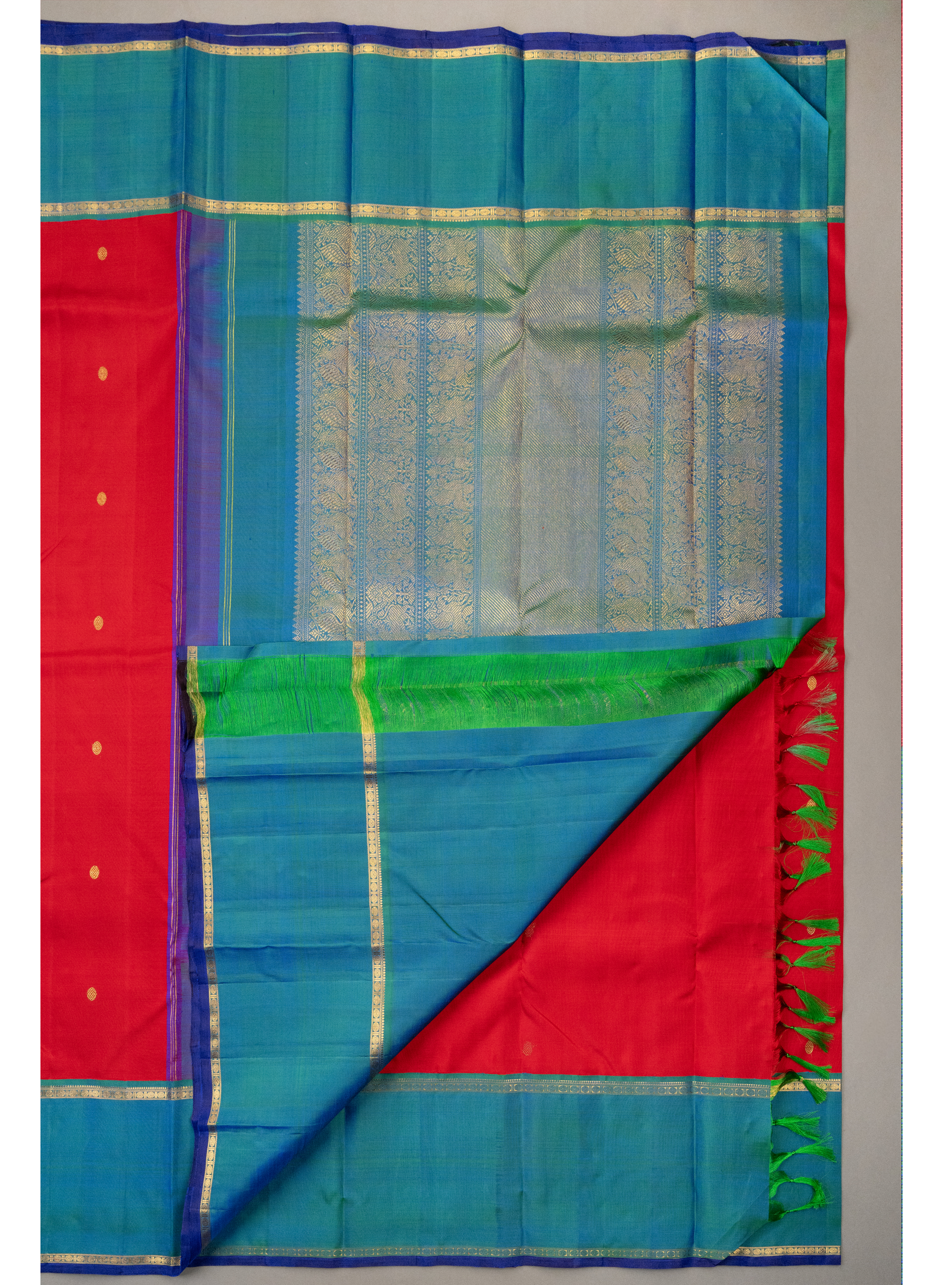 Red and Blue Korvai Border Kanchipuram Saree