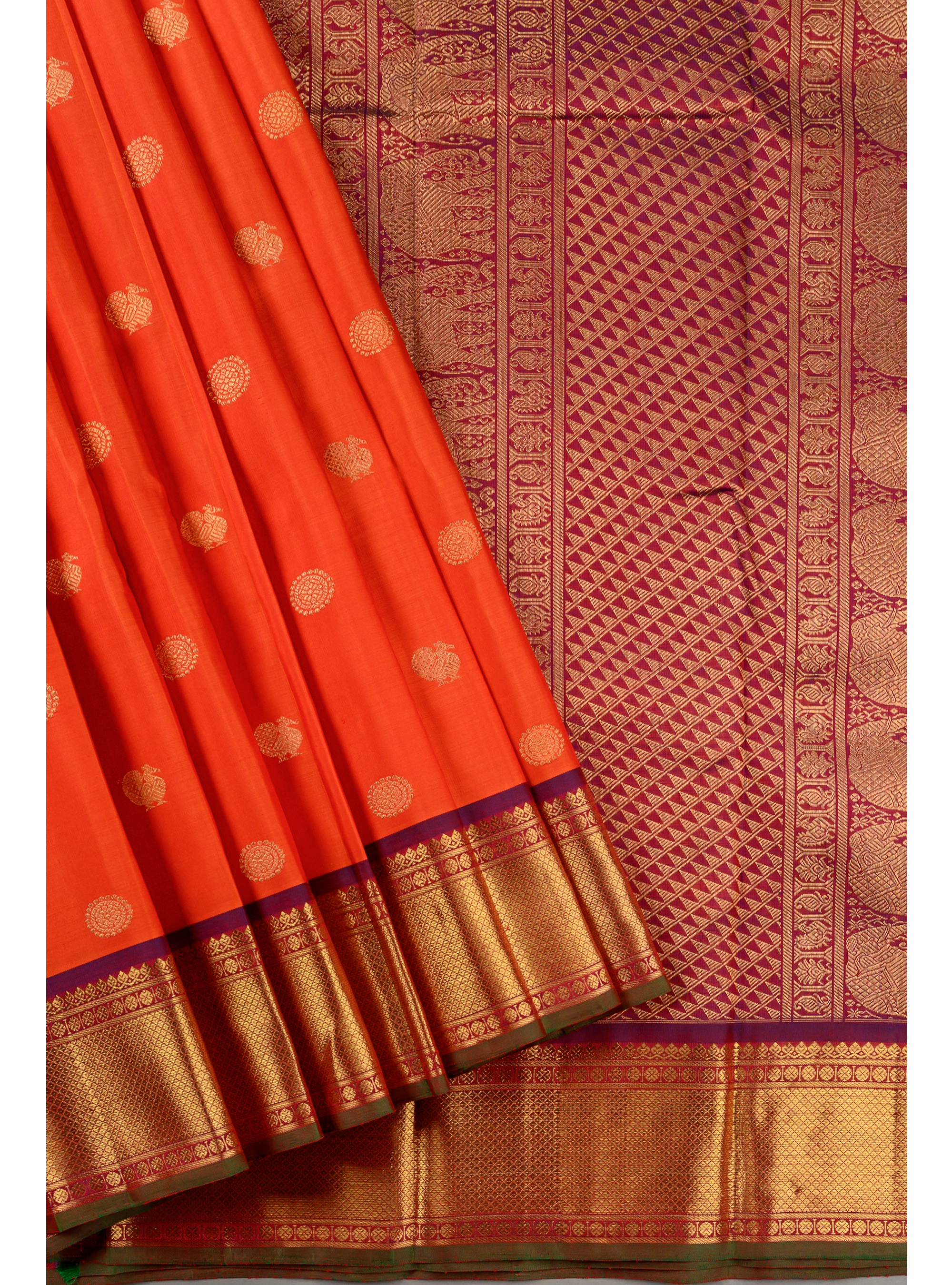 Semi Contrast Rust color  kanjivaram with pruple border